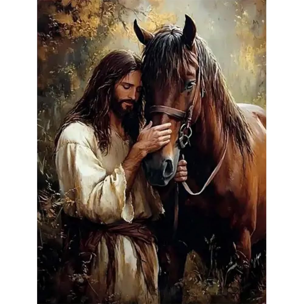 BOHADIY 5D Jesus Diamond Painting Kits for Adults, DIY Horse Diamond Art Painting Kits for Beginner, Full Drill Gem Art Painting Crafts for Home Wall Decor Gift 12‘’x16‘’ BOHADIY
