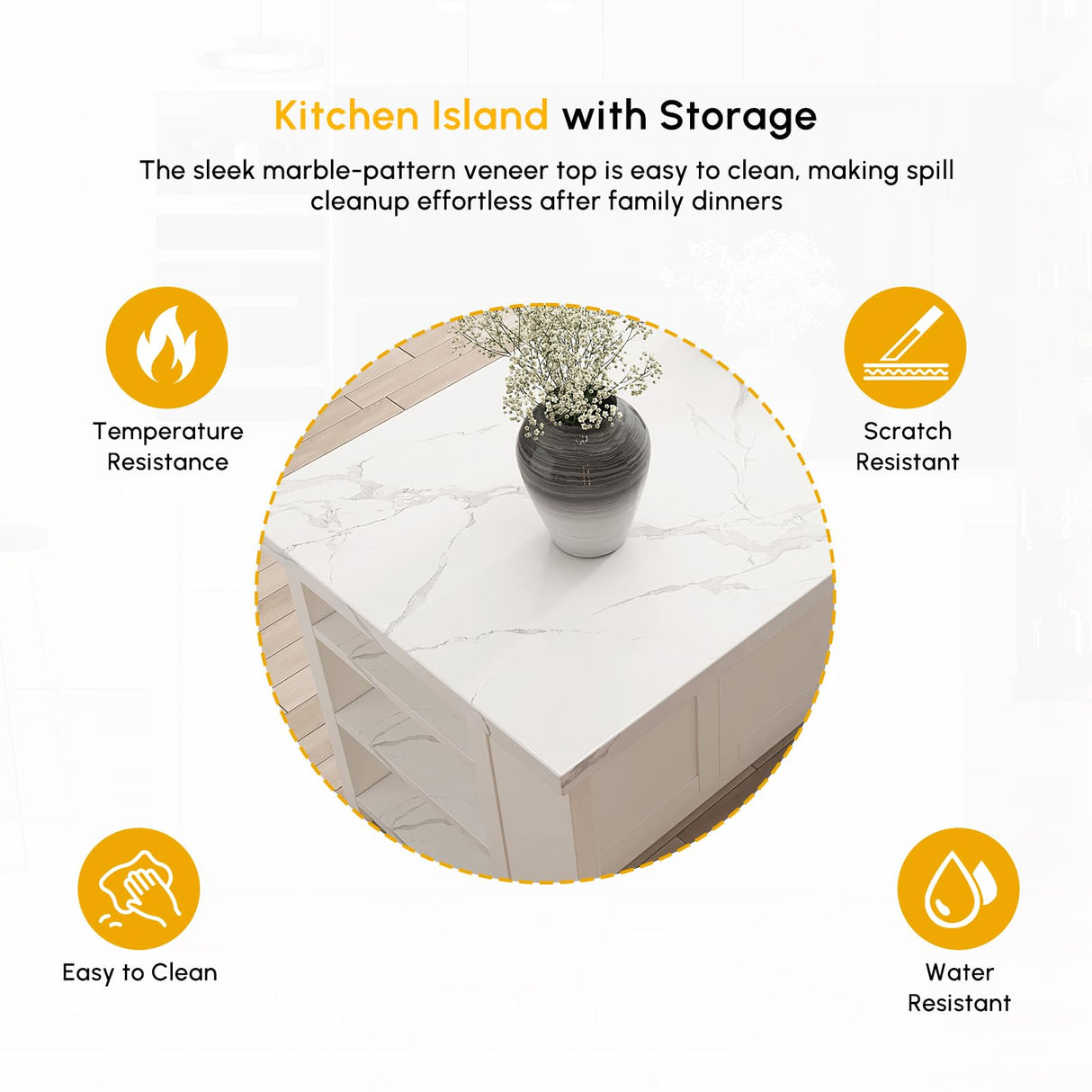 homary 72'' Kitchen Islands with Storage Modern White Kitchen Table with Seating & 3 Drawers Dining Table homary