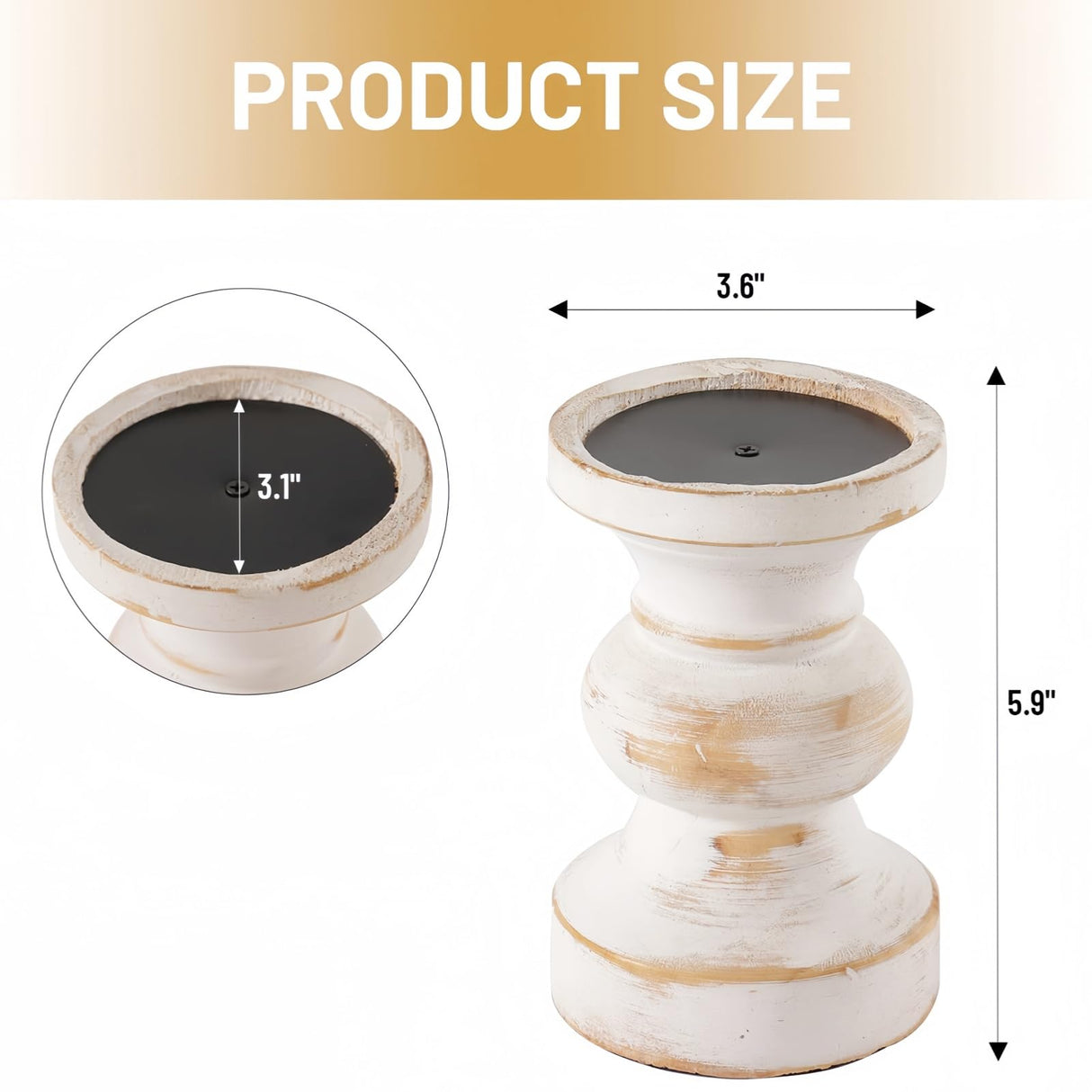 CedarLux Rustic Pillar Candle Holder, 6 Inch White Wooden Candlestick Holders, Farmhouse Candle Stands for Pillar Candle,Decorative Wood Candlestick Holders for Living Room, Table Centerpiece CEDARLUX