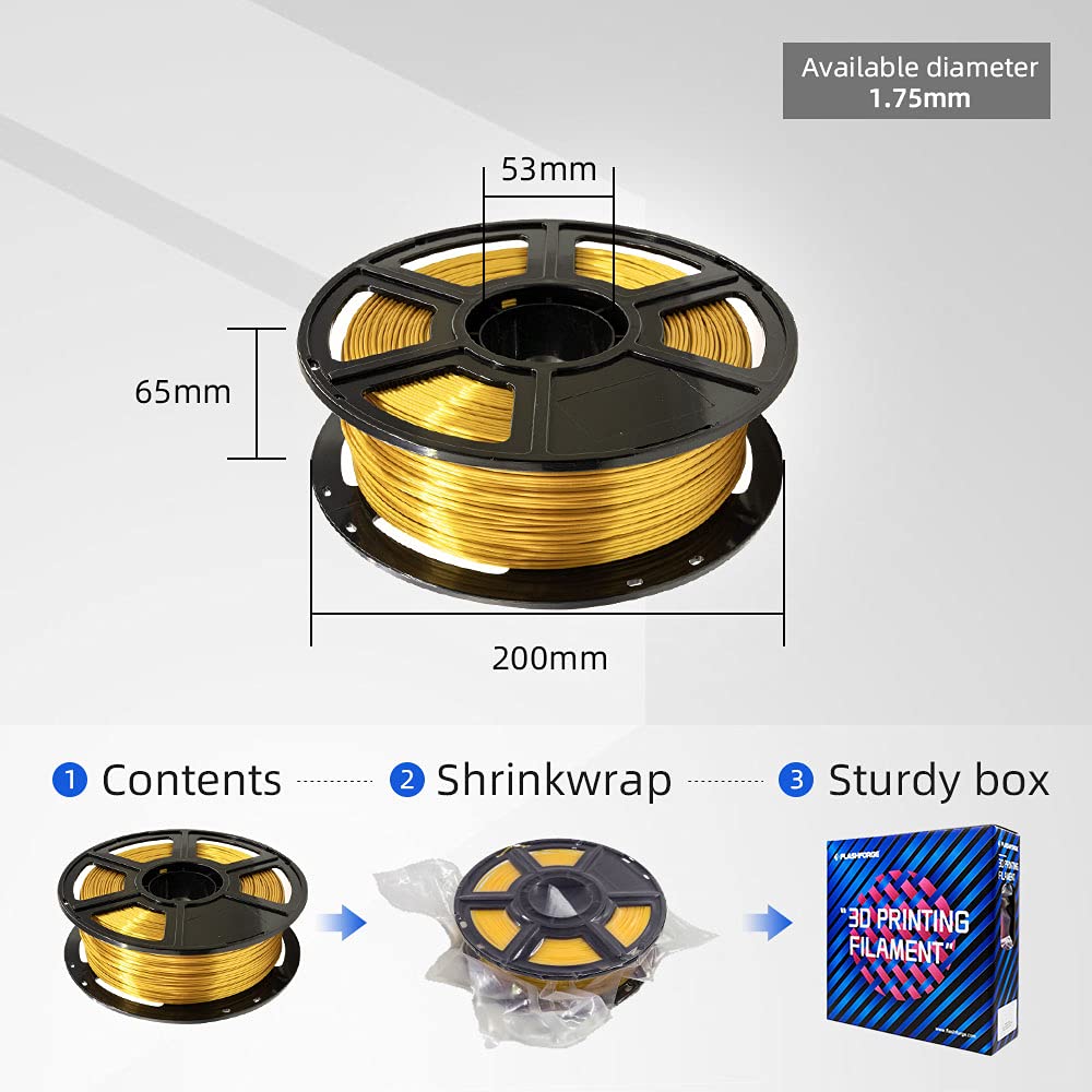 Flashforge 3D Printer Filament Silk PLA 1.75mm 1kg Spool-Dimensional Accuracy +/- 0.02mm (Gold) FlashForge