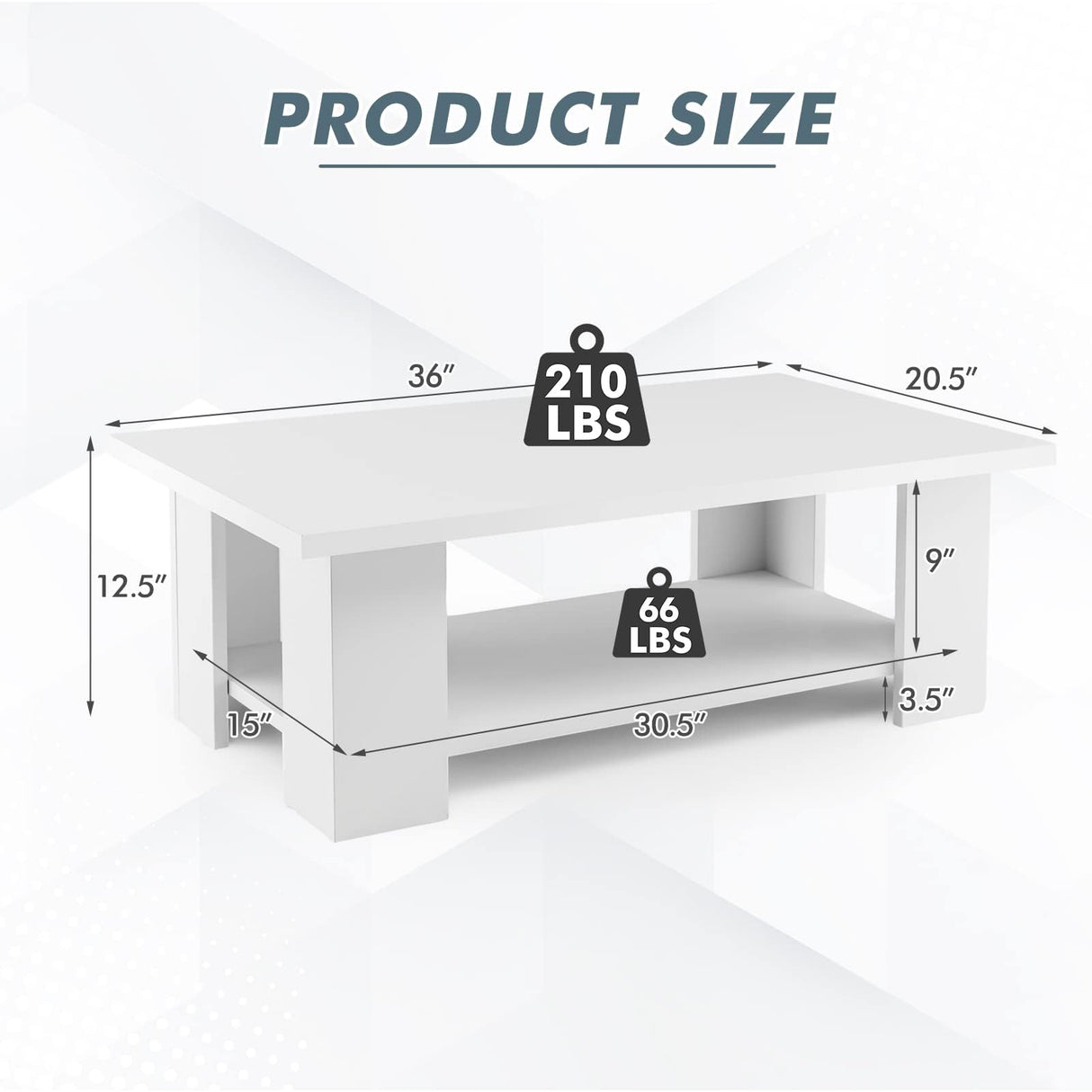 Tangkula 2-Tier Coffee Table, Modern Rectangular Center Cocktail Table with 5 Support Legs, Wooden Accent Living Room Furniture, Small Coffee Table for Small Spaces, Easy Assembly (White) Tangkula