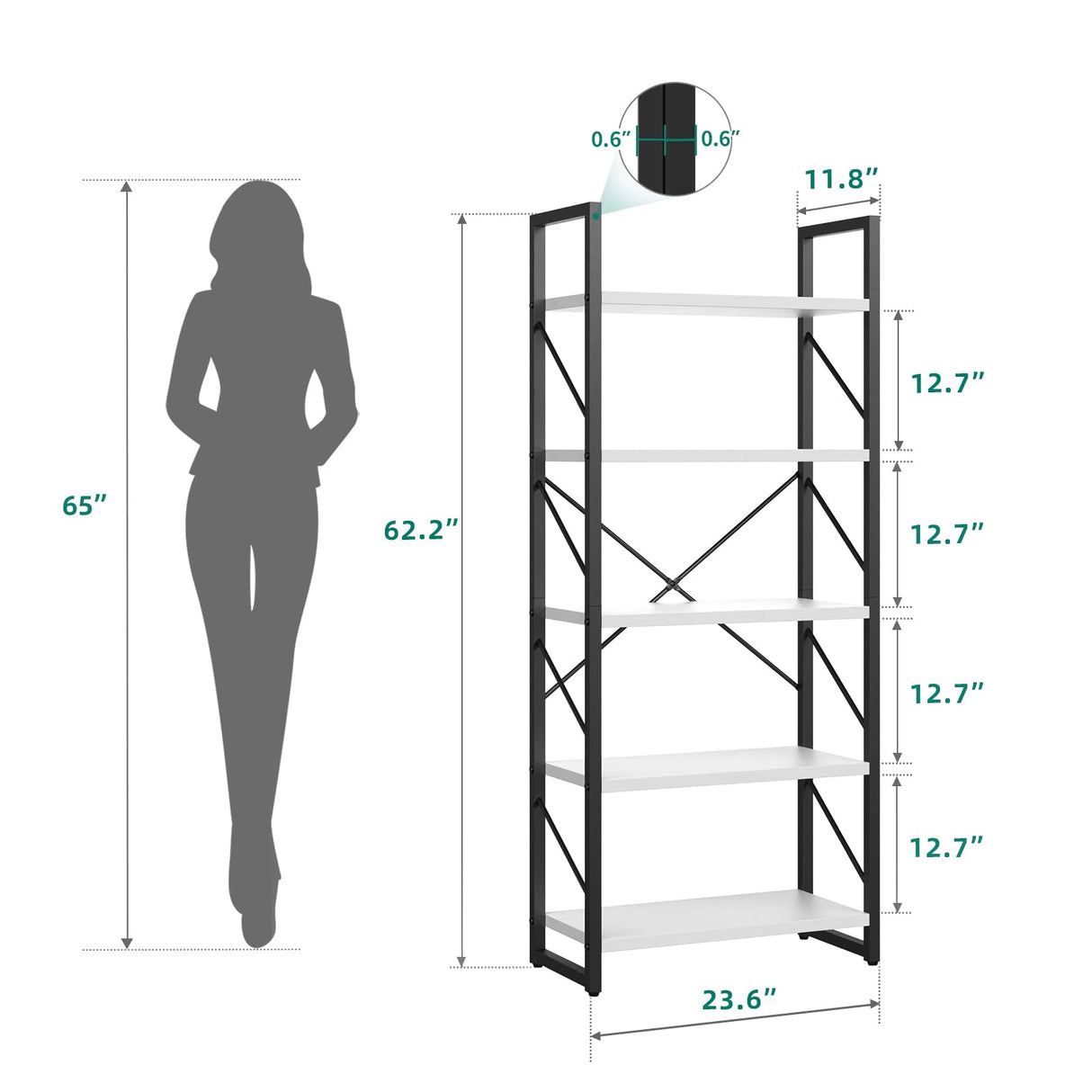 YITAHOME Modern White 5-Tier Bookshelf - Versatile Storage Rack for Home and Office YITAHOME