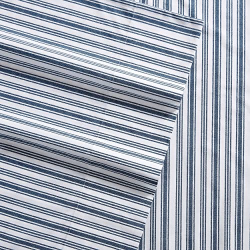 Nautica - Queen Sheets, Cotton Percale Preppy Bedding Set, Crisp & Cool, Lightweight & Breathable (Coleridge Stripe Blue, Queen) Nautica