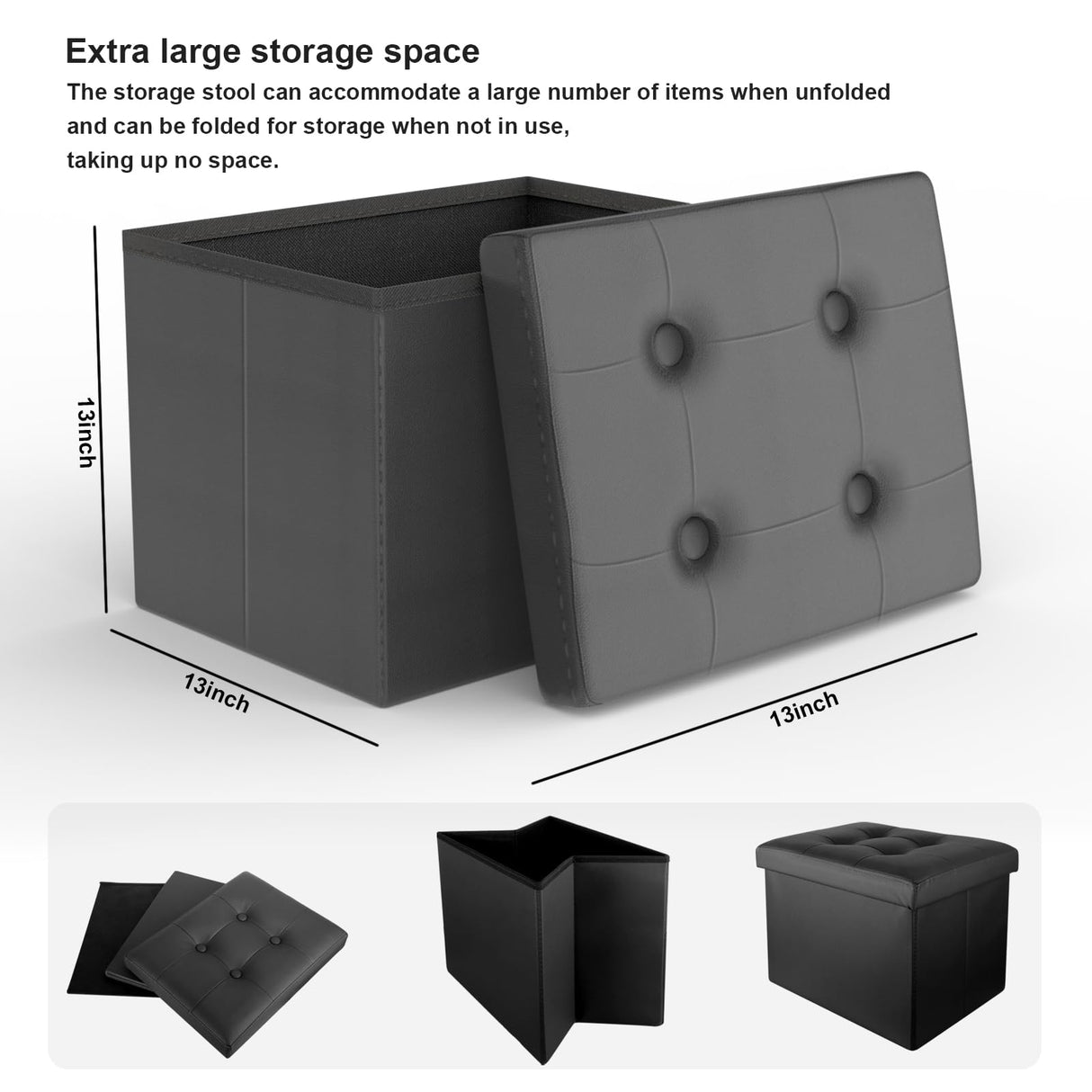 eMOUSE Ottoman Storage Ottoman Foot Rest Ottoman with Storage Ottomans Foot Stools Small Ottoman Black L17W13H13INCH eMOUSE