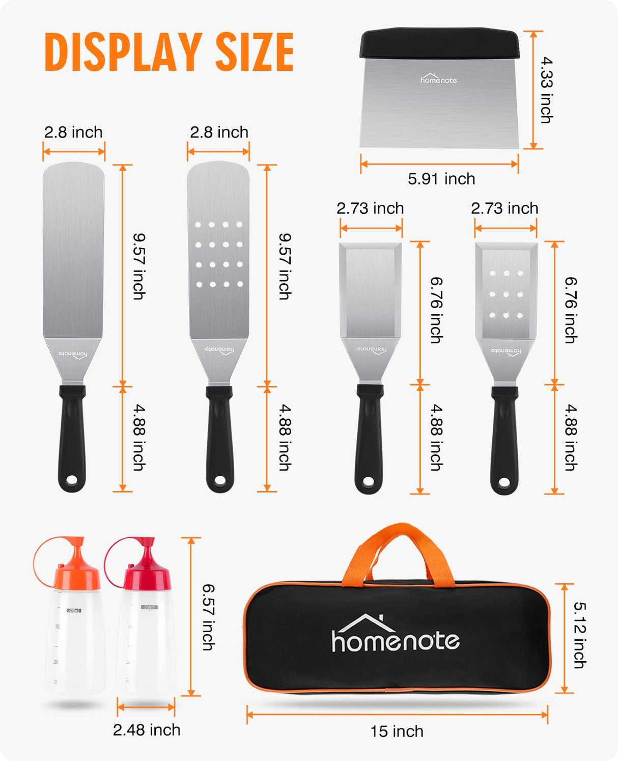 HOMENOTE Griddle Accessories Kit, Exclusive Griddle Tools Spatulas Set for Blackstone - 8 Pcs Commercial Grade Flat Top Grill Accessories - Great for Outdoor BBQ, Teppanyaki and Camping, Black homenote
