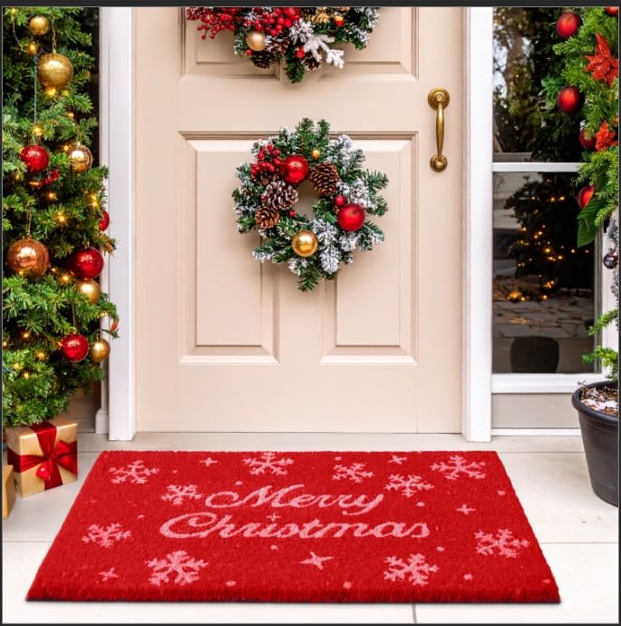 MaxMat Merry Christmas Door Mat – Coir Front Door Mat for Outdoor Entrance, Holiday Welcome Mat, Durable Non-Slip Christmas Outdoor Mat (17" x 30")` MaxMat