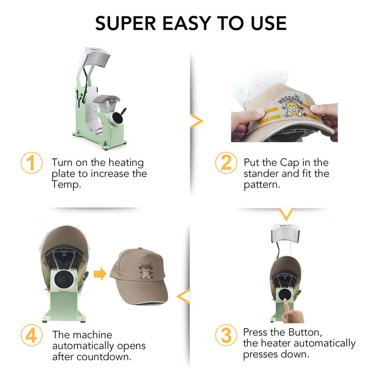 Giraffe Auto Hat Heat Press Machine, Automatic Hat Press Heat Machine for Caps T-Shirts Bags, DIY Sublimation Hat Press Cap Press Auto Open & Release & Digital Press Knob-Style Control Panel (Green) Giraffe