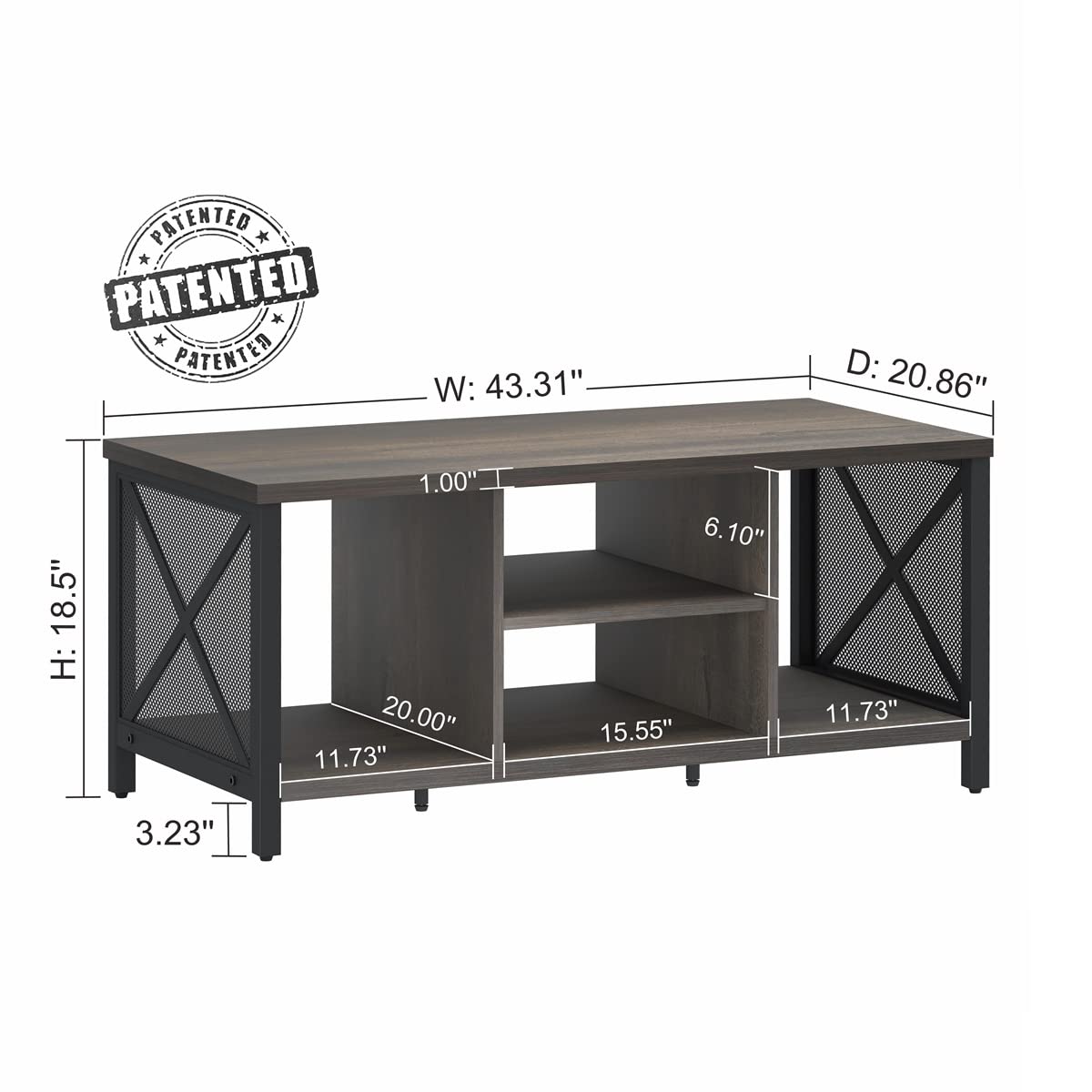 FATORRI Rustic Coffee Table for Living Room, Farmhouse Dark Wood Center Table, Industrial Rectangle Cocktail Tea Tables (Walnut Brown) FATORRI