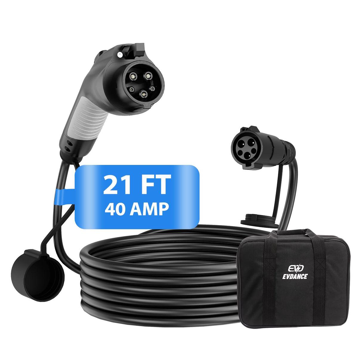 EV Charger Extension Cable, 21ft 40Amp J1772 Extension Cable Compatible with 110V-240V SAE J1772 EV Chargers, Suitable for J1772 EVs/PHEVs, Level 1/ Level 2 IP66 Car Charger Extension Cord with Bag SEGUMA