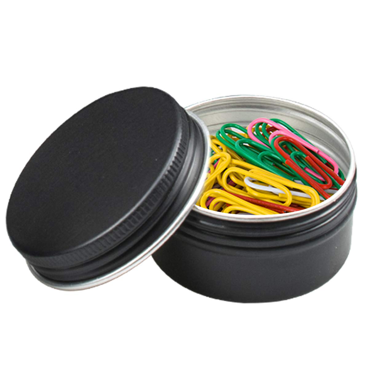 Foraineam 48 Pack 1 oz. Aluminum Round Lip Balm Tin Containers with Screw Lid - Metal Storage Travel Tins Matte Black Empty Tin Jars Foraineam