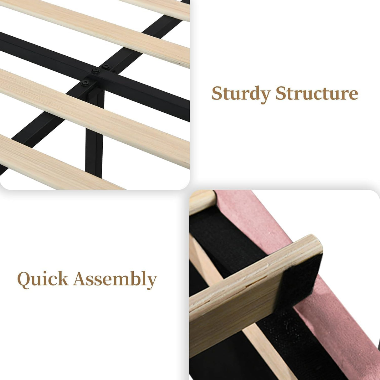 HOMBCK Full Size Bed Frame, Velvet Upholstered Bed Frame with Diamond Tufted Headboard and Footboard, Pink Bed Frame Full, Vertical Channel Tufted Design, No Box Spring Needed, Easy Assembly, Pink HOMBCK