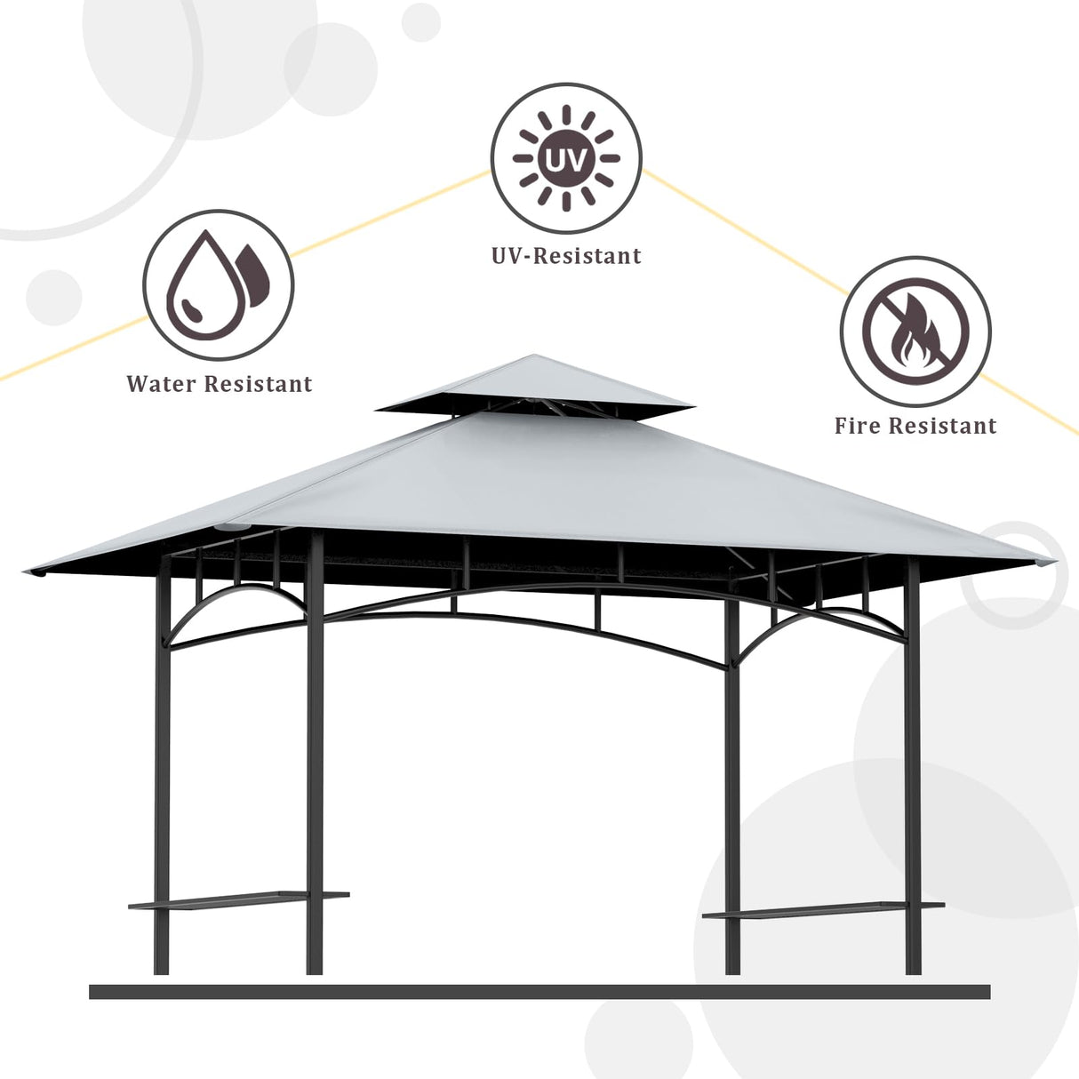 Grill Gazebo Replacement Canopy Top - AONEAR 5'x8' Outdoor BBQ Tent Roof Cover Double Tiered Outdoor Grill Shelter Fit for Model L-GG001PST-F (Gray) aonear