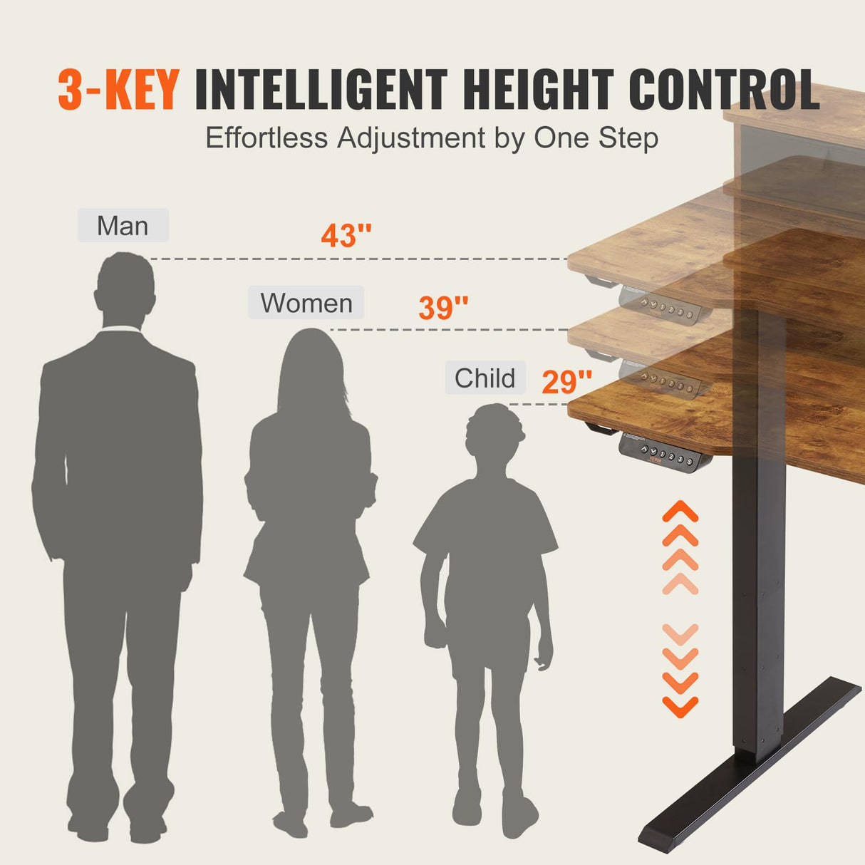 VEVOR Standing Desk with Shelves 47.2 x 23.6 Inch Height Adjustable Desk Dual Monitor Riser Workstation Adjustable Desk 3-Key Modes Sturdy Dual Metal Frame 180LBS Capacity for Home Office VEVOR