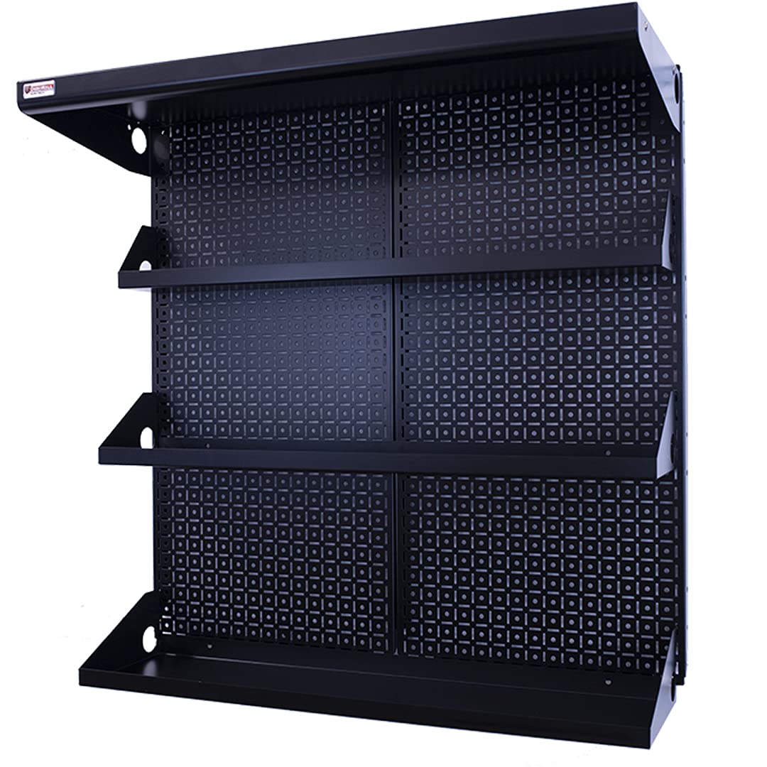 Metal Pegboard Shelving Organization System OmniWall Shelving Kit 32" x 32" Modular Pegboard- Panel Color: Black Accessory Color: Black OmniWall