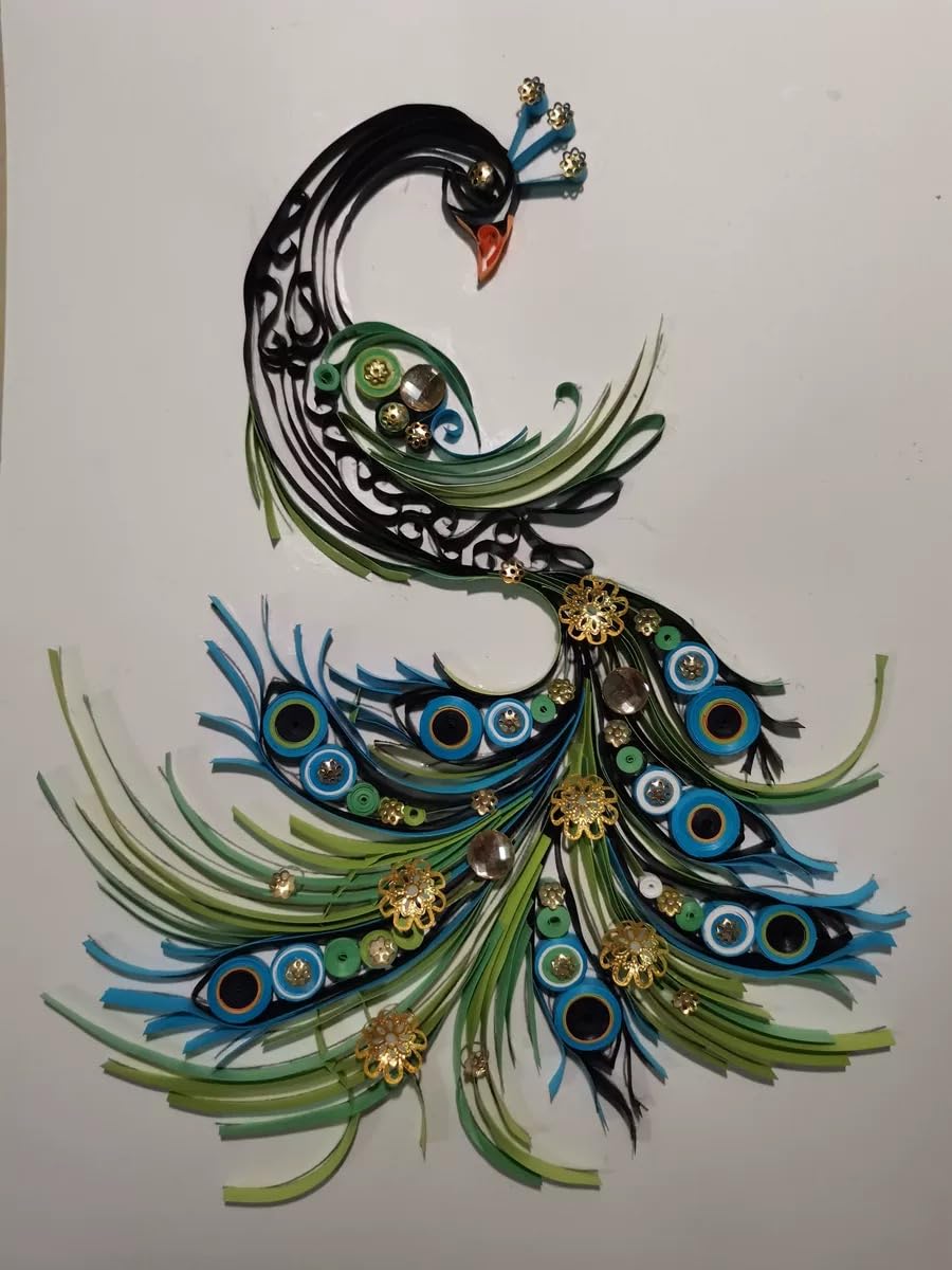 Peacock Paper Quilling Kit Paper Quilling Craft Great for DIY Learning Class, Home Decoration, Birthday Gift,Parent-child interaction.It's Suitable for Children and Craftsmen.Creative Stress Relief. MerainMe