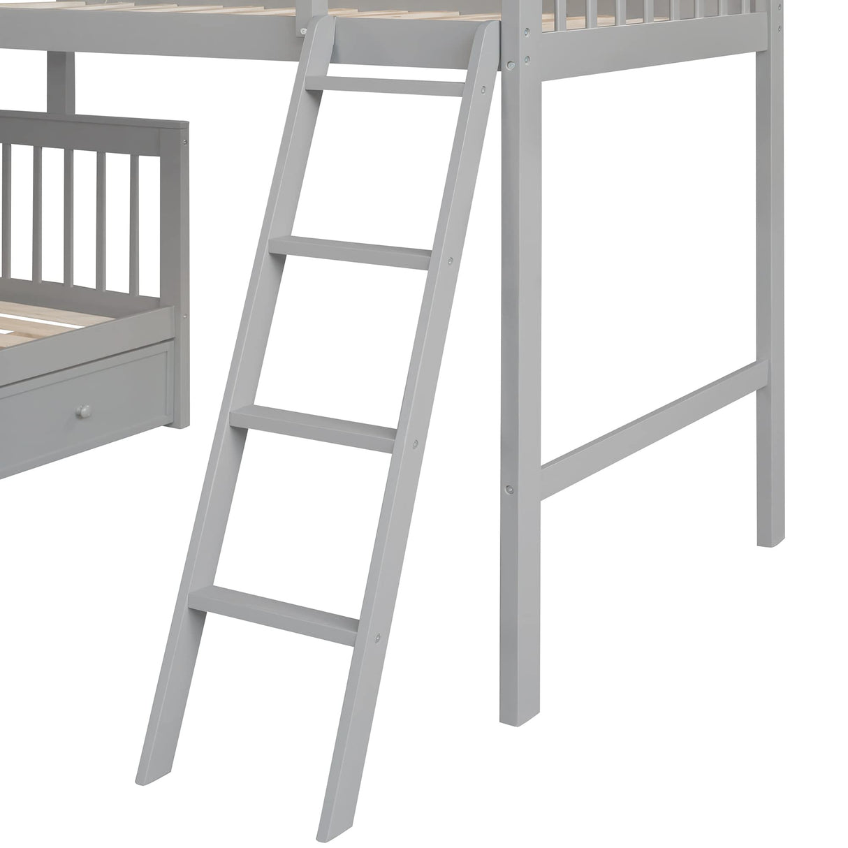 HRJHLucky Twin Over Full L-Shaped Bunk Bed with 3 Drawers,Triple Bunk Bed with 3 Drawers and Storage Stairs,Wood Corner Beds for Kids, Teens, Adults (Gray) HRJHLucky