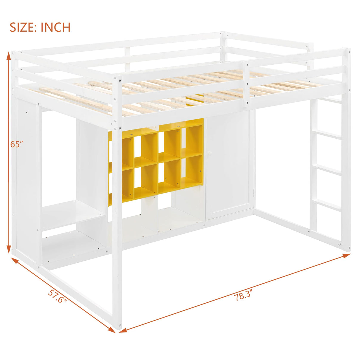 Merax Full Size Wood Loft Bed with Wardrobe & Shelves & Cabinet, Space-Saving Multi-Storage Bed Frame with Staircase, Bear 600lbs, White+Yellow Merax