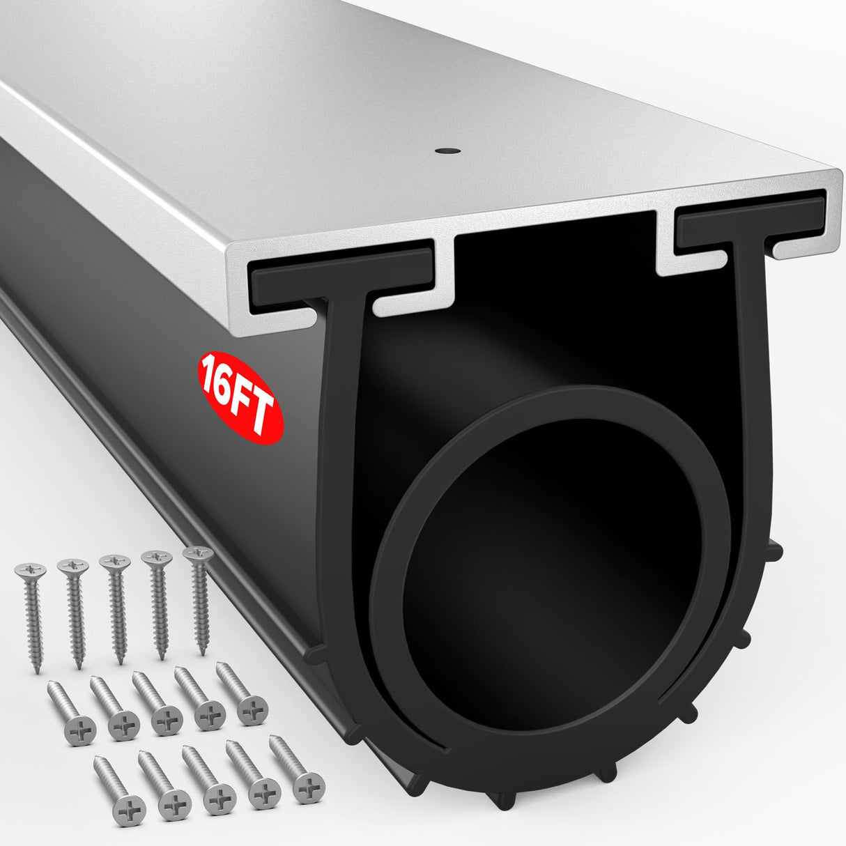 Jin&Bao Garage Door Bottom Seal with Pre-drilled Aluminum Track Retainer Base Kit, Heavy Duty U+O Ring Combination Garage Door Weather Stripping Kit (16FT) Jin&Bao