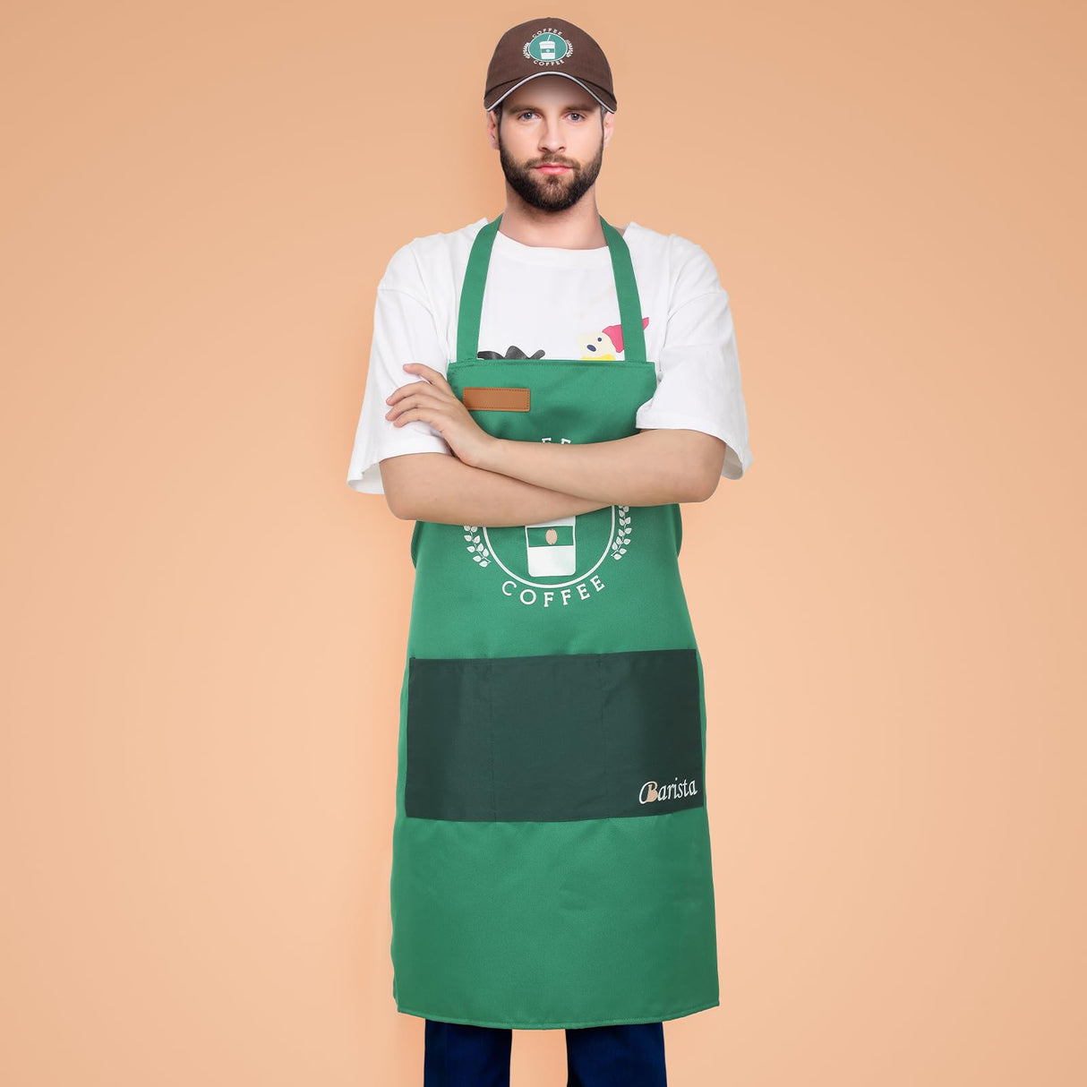 Zoooyawn 2 Set Barista 100 Days of School Costume Coffee Theme Costume 2 Apron 2 Hat for Man Women Kitchen Cooking Zoooyawn
