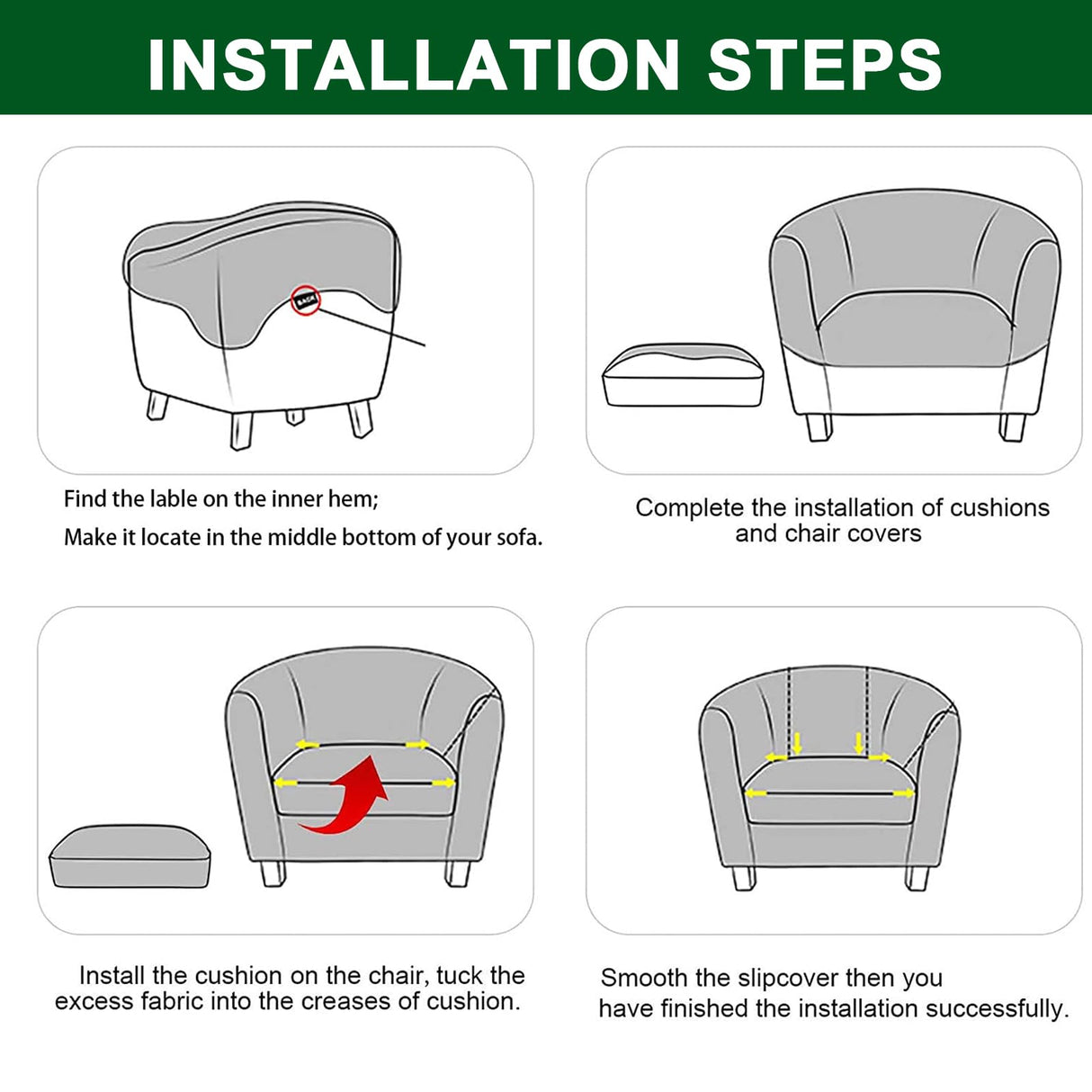 CRFATOP 2 Piece Club Chair Slipcover Stretch Barrel Chair Covers Solid Tub Chair Slipcovers Soft Armchair Covers Removable Furniture Protector Arm Chair Cover for Living Room,Green CRFATOP