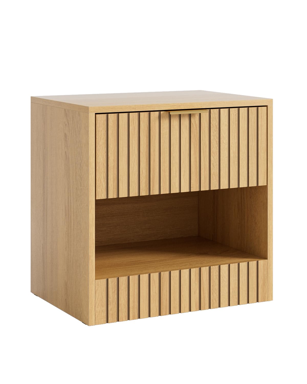 Apetaccat Small Nightstand, Modern Night Stand, Bedside Table with Drawer and Open Shelf, Cube Design, Small Side Table for Bedroom, Living Room, Oak Apetaccat