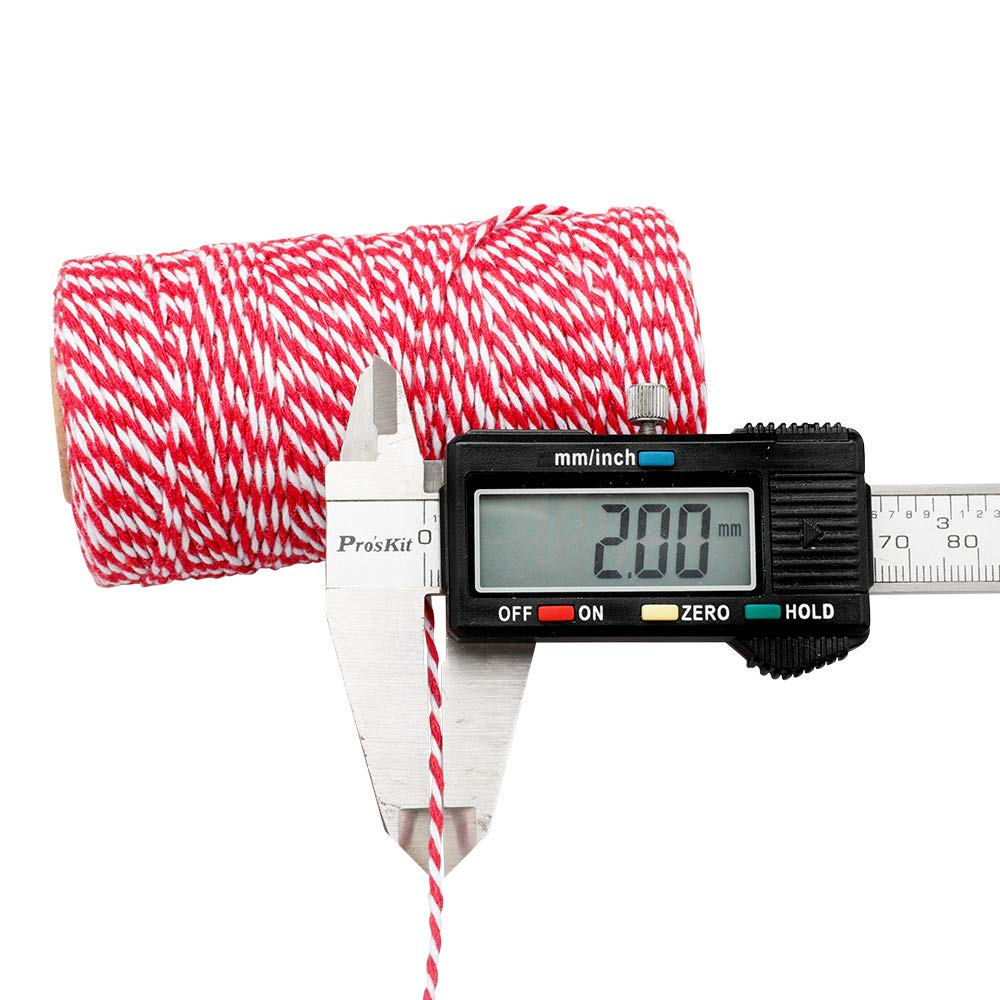 G2PLUS Christmas String,Gift Wrapping String,2MM White and Red Twine String,328Feet Cotton Natural String Butchers Twine for Gift Packaging,Baking,DIY Arts & Crafts G2PLUS