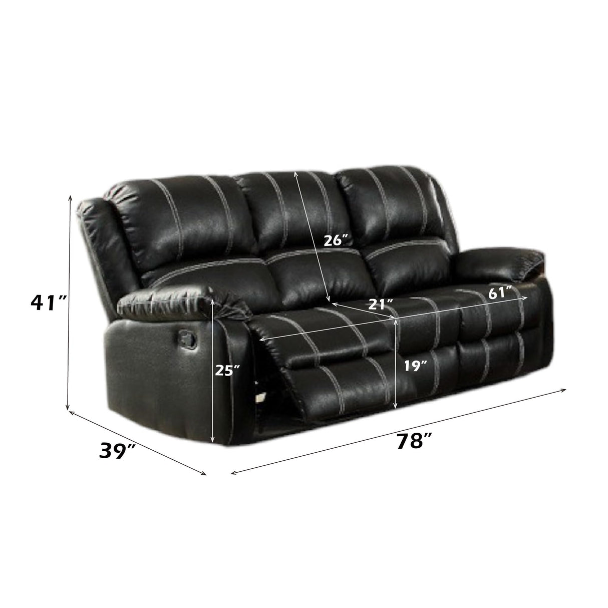 Acme Zuriel Motion Sofa in Black Synthetic Leather Acme
