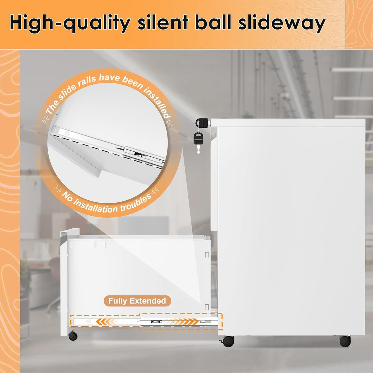 Brightpeak 3 Drawer Mobile File Cabinet, Metal Rolling Filing Cabinet with Lock for Home Office, Under Desk Small Cabinet with Wheels Fit Legal/Letter/A4 (White) Brightpeak