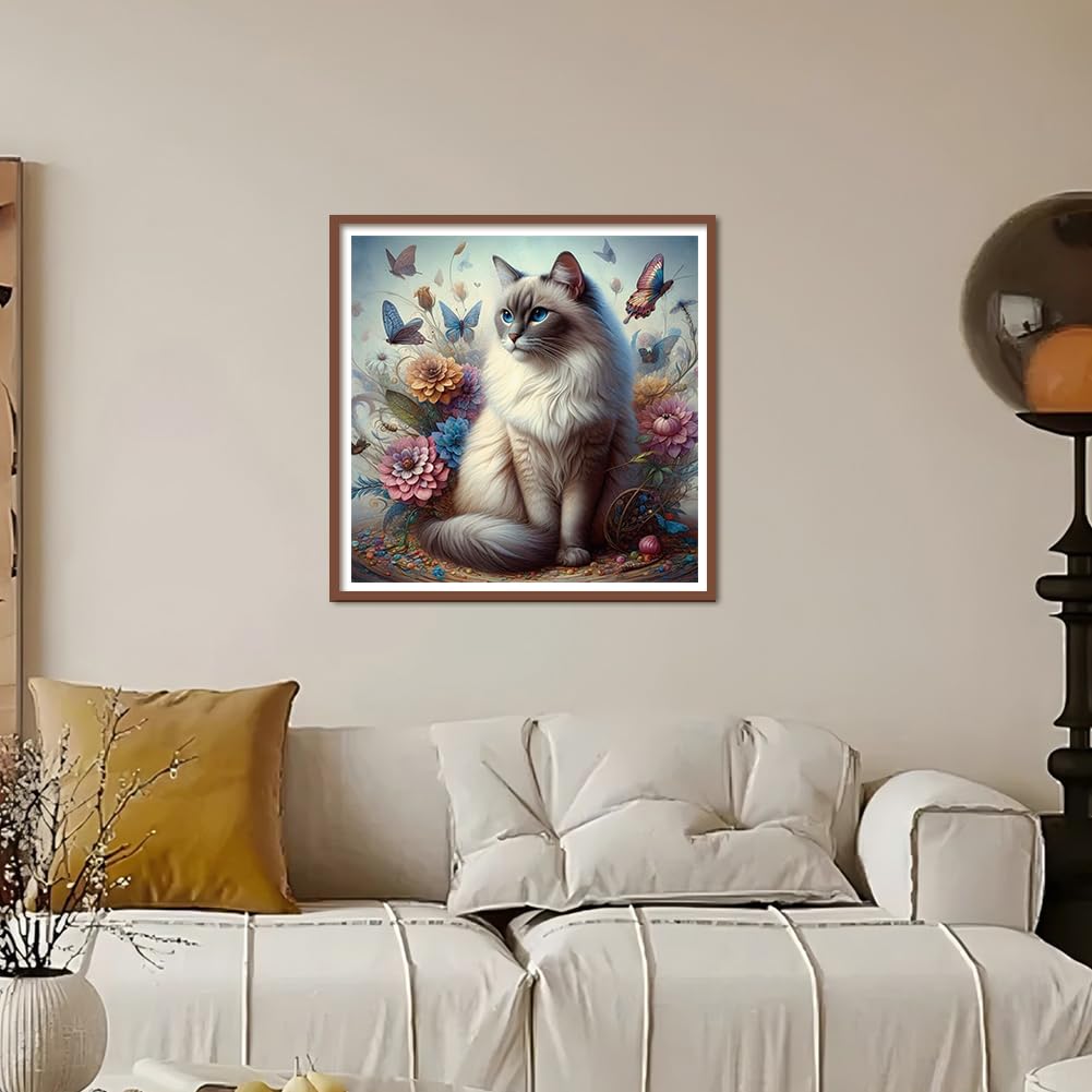 Kulvci Cat Diamond Art Kits for Adults, Diamond Painting Kits for Beginners, DIY 5D Diamond Painting with Round Gem Art Kits for Adults for Gift Home Wall Decor 12x12inch Kulvci