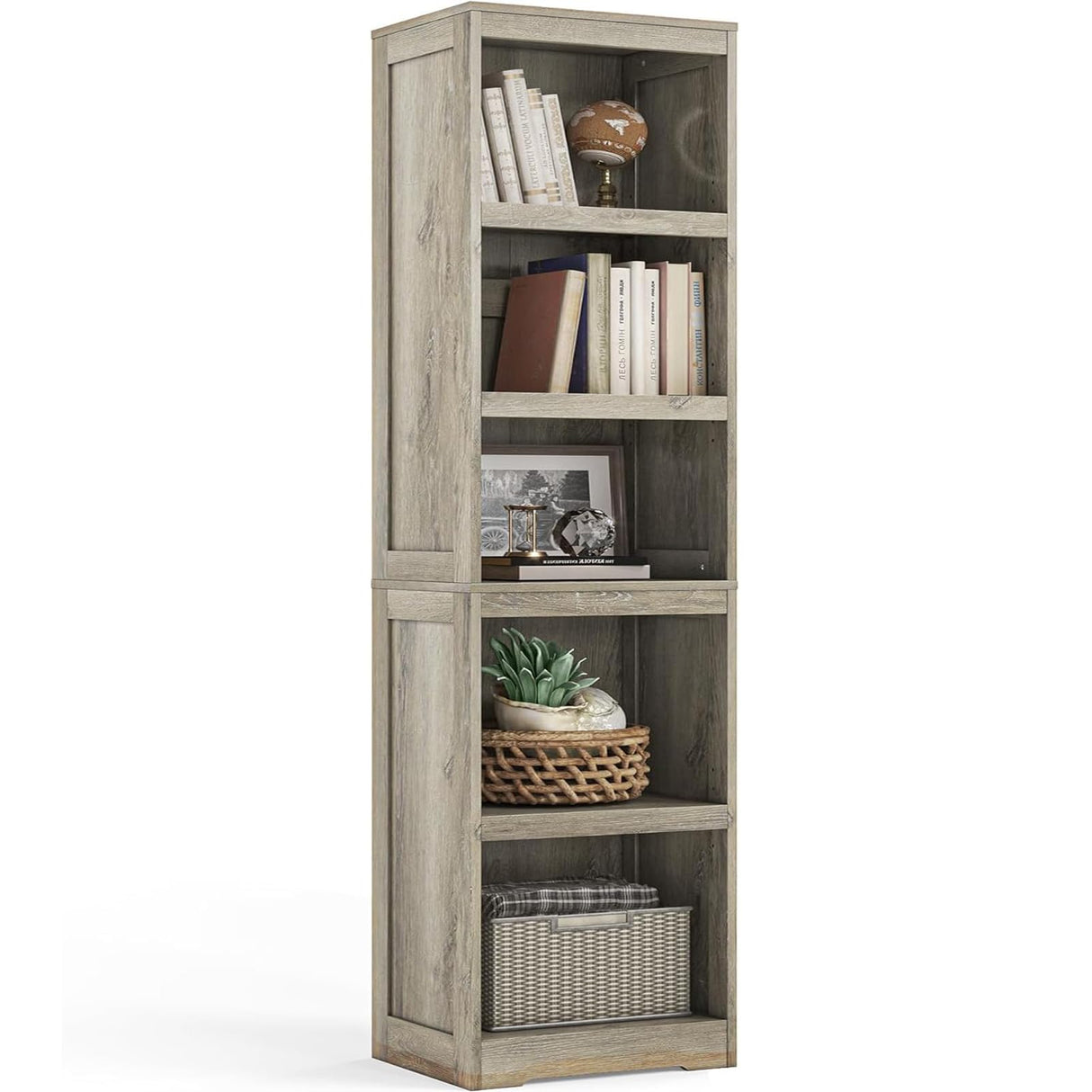 LINSY HOME 5-Shelf Bookcase, Narrow Bookshelves Floor Standing Display Storage Shelves 68 in Tall Bookcase Home Decor Furniture for Home Office, Living Room, Bed Room - Light Brown LINSY HOME