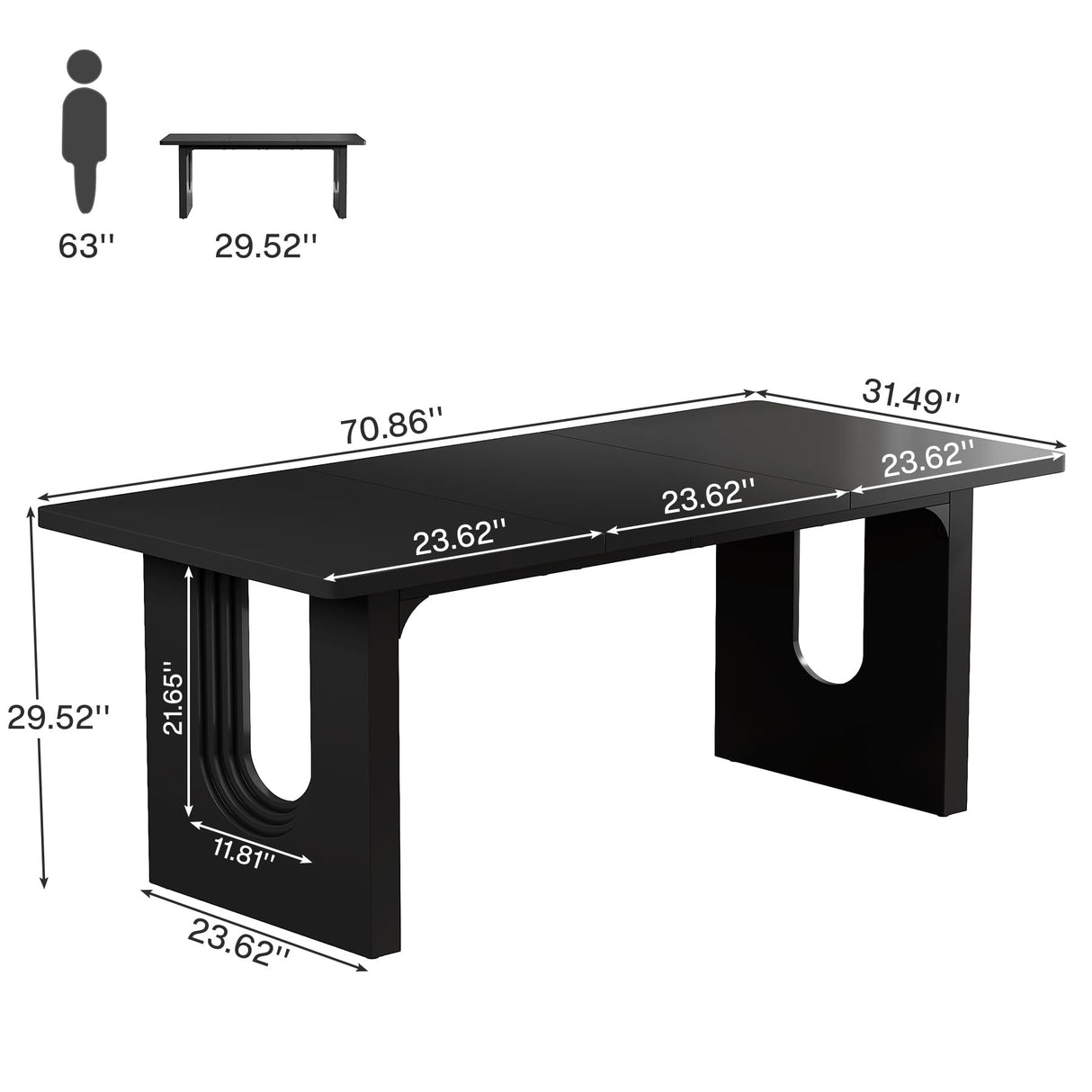 Tribesigns Modern Dining Table for 6 to 8 People, 71" Large Kitchen Dining Table with Wood Pedestal Base, Rectangular Long Dinner Table for Kitchen, Dining Room, Living Room, Black Tribesigns