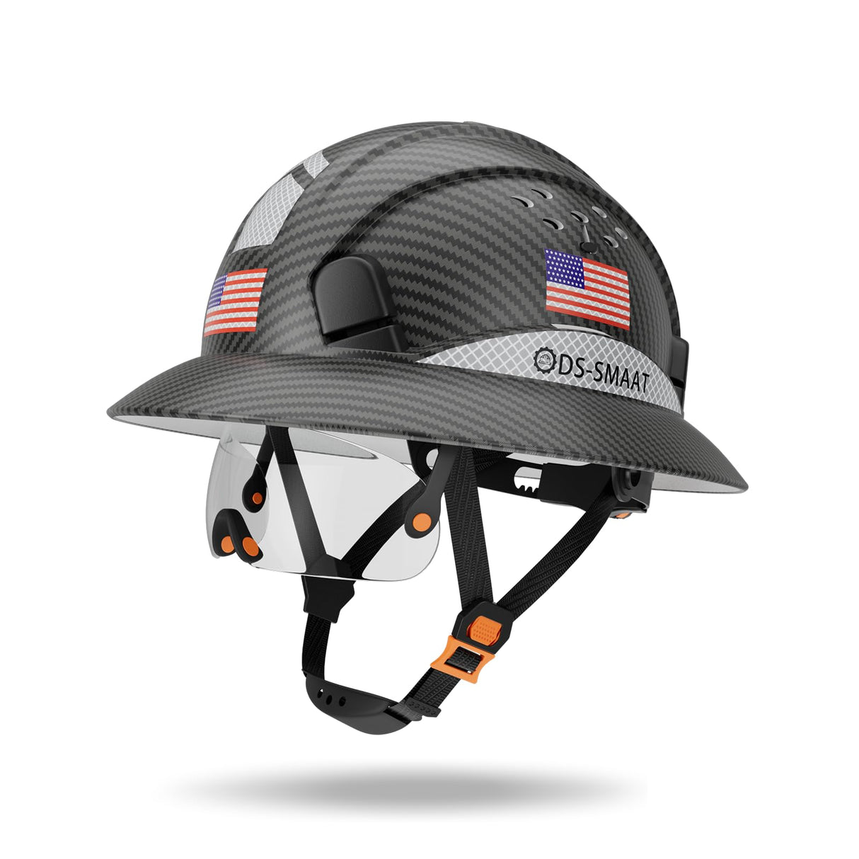 DS-SMAAT Full Brim Construction Hard Hat with Visor, 6-Point Ratchet Suspension Safety Helmet,Superior Impact Head Protection for Industry Use,ANSI Z89.1&OSHA Approved,Both for Men&Women(Matte Black) DS-SMAAT