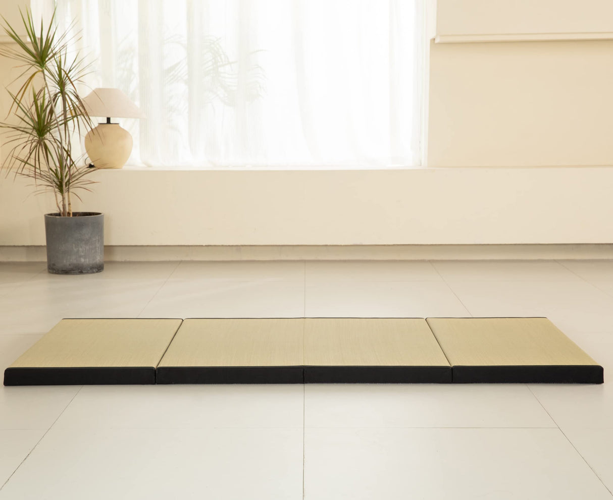MustMat Thick Tatami Mat Twin XL Floor Mattress Japanese Tatami Bed with Storage Bag 39 x 80 x 2 in (Black) MustMat