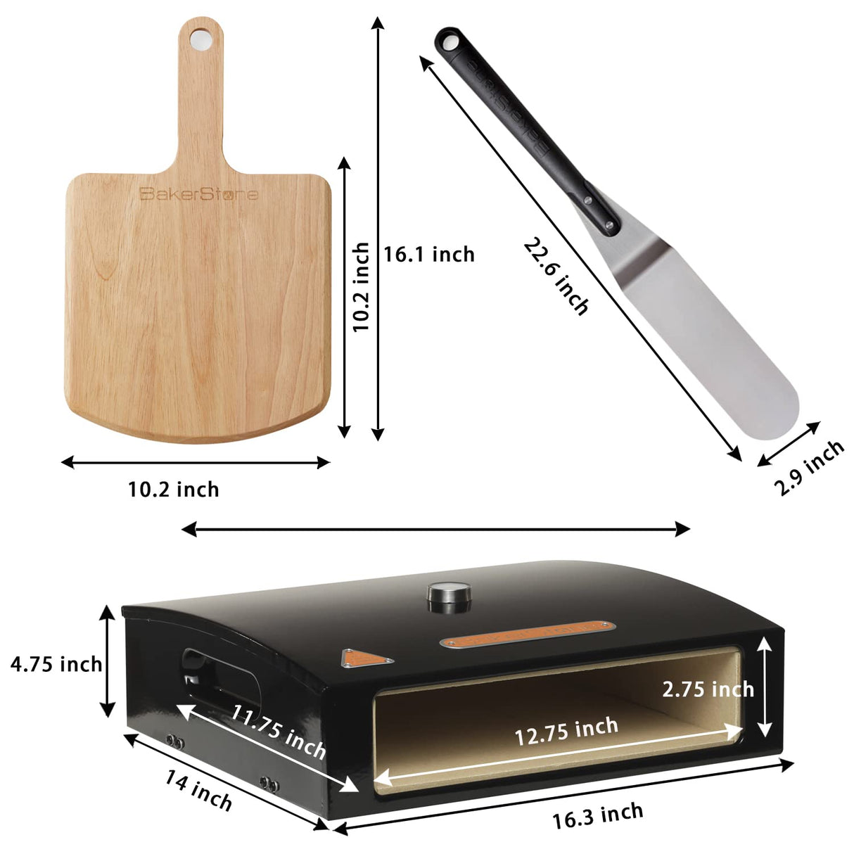 BakerStone Outdoor Pizza Oven, 12" Pizza Oven for Grill Top 5-sided Stone Baking Chamber with Wood Pizza Peel, Turning Peel For Backyard Patio Camping Barbecues, Basic Series BakerStone