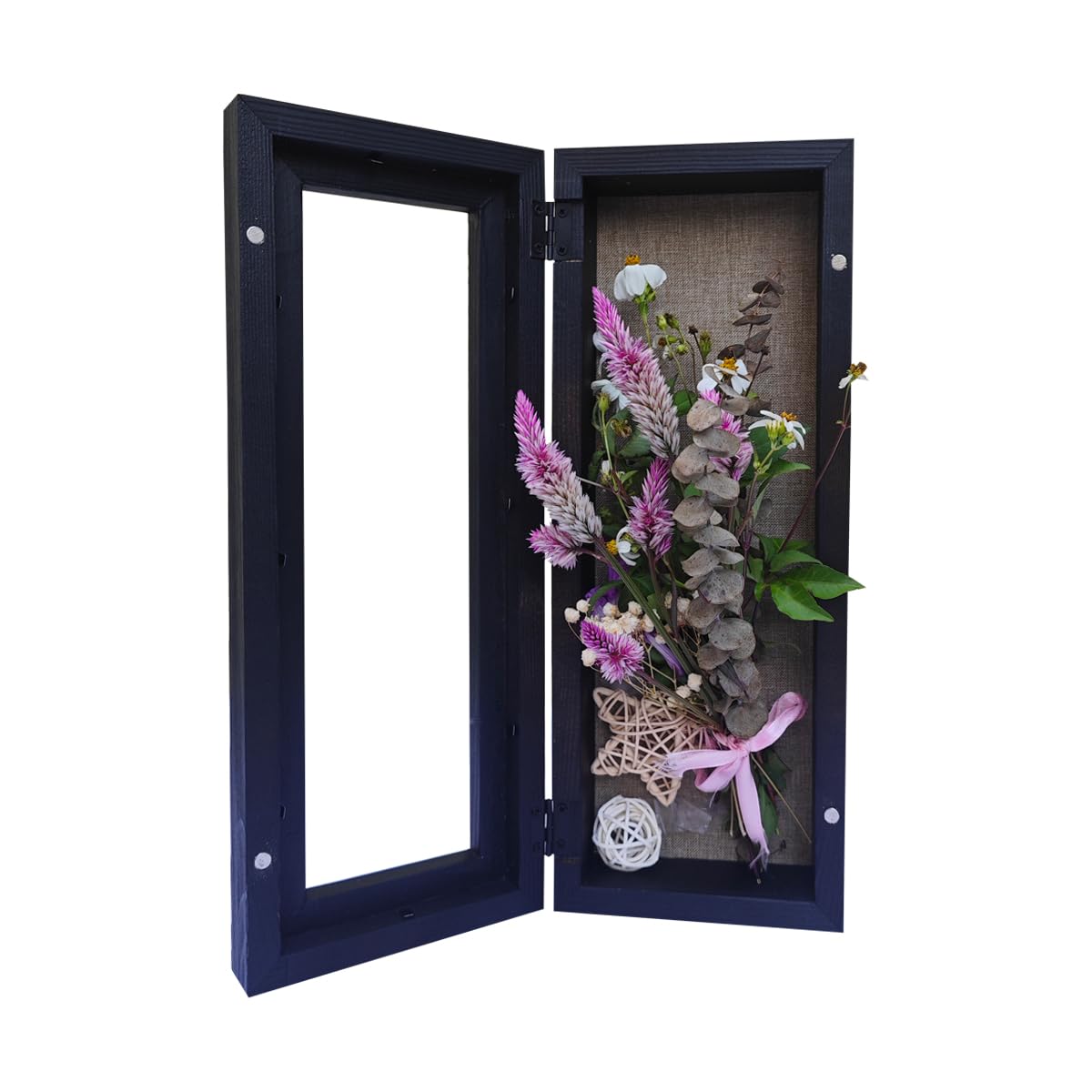 Shadow Box Frame 12.5" x 5" Solid Wood Display Case with Linen Background Deep Display Case for Wedding Bouquets, Medals, Knives, and Keepsakes YIYUESHIJIU