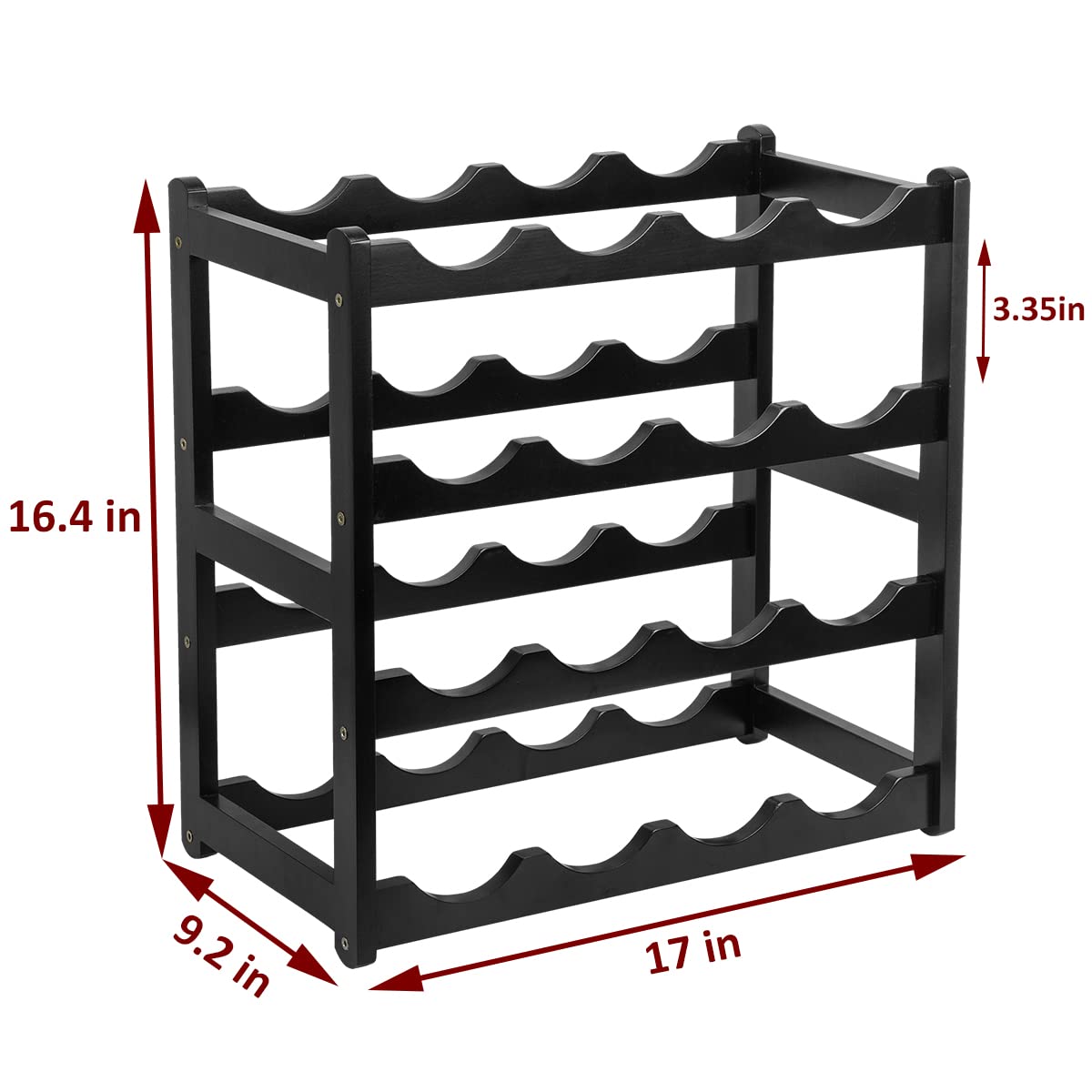 Homevany Bamboo Wine Rack, Sturdy and Durable Wine Storage Cabinet Shelf, Wine Racks Countertop for Pantry - 4 Tiers 16 Bottle Wine Rack Black Homevany