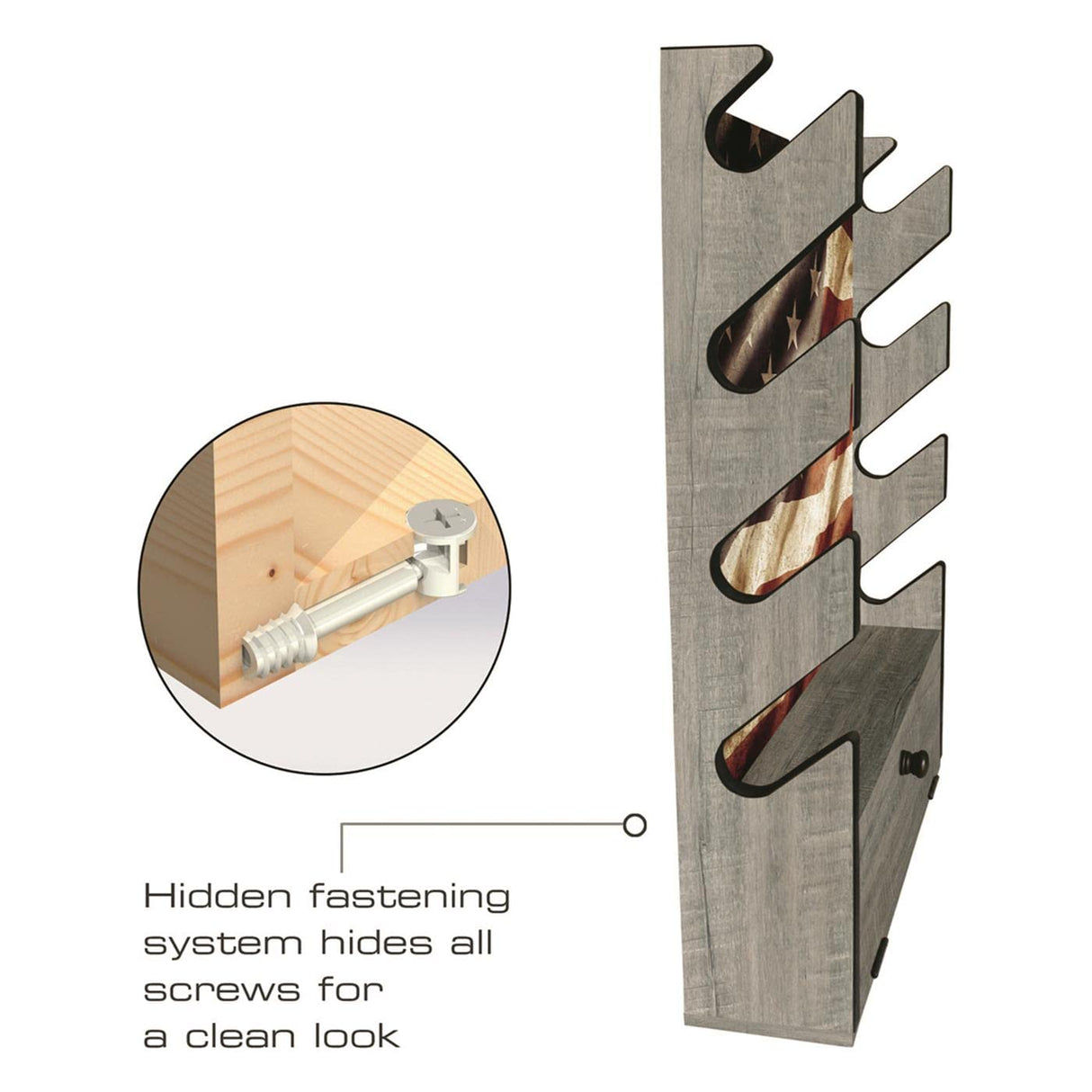 Rush Creek Creations, Patriotic Gun Rack for Wall, Storage for 4 Guns, Rifles or Shotguns, American Flag Gun Rack Display, Wall Mount, Additional Storage for Gun Accessories Rush Creek Creations