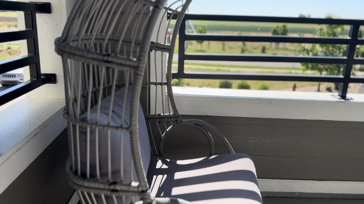 YITAHOME Outdoor Narrow Egg Chair Wicker, Patio Rattan Basket Chair with 370lbs Capacity Indoor Egg Chairs with Stand & Cushion Cocoon Chair for Bedroom, Patio, Balcony - Grey YITAHOME