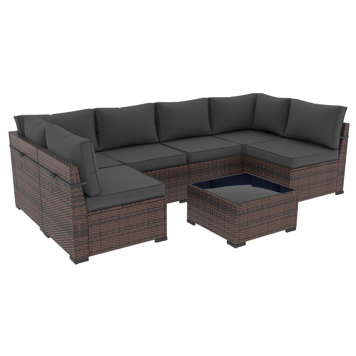 Amopatio 7 Pieces Patio Furniture Set, Outdoor Furniture Sectional Sofa Set with Slanted Back, Patio Couch with Glass Coffee Table for Backyard Dark Grey (1 Waterproof Cover) Amopatio