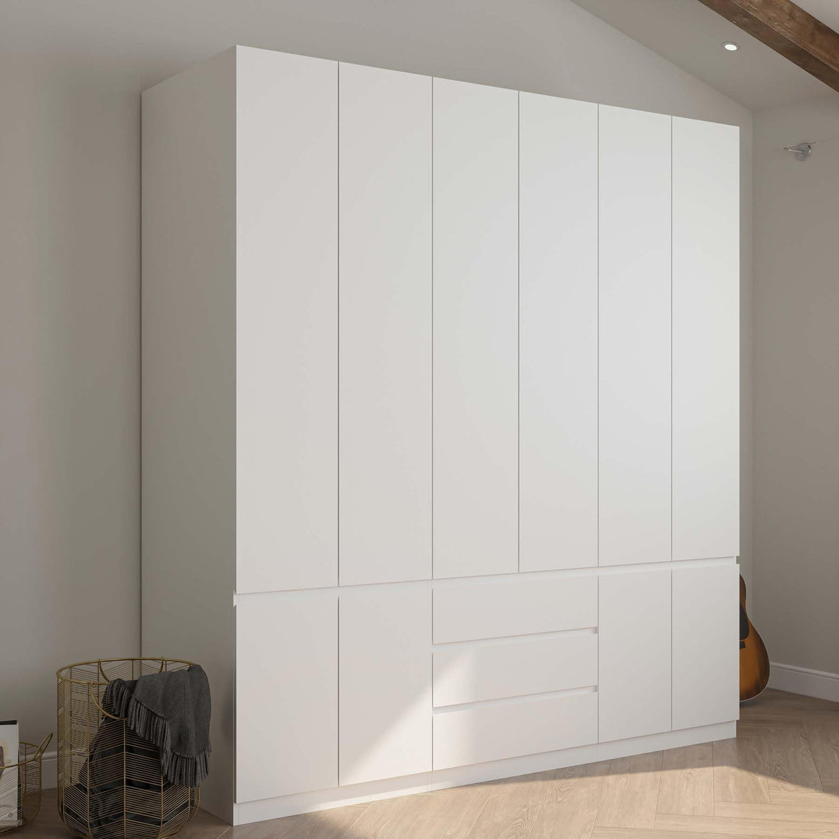 Jiaoun 78” 6-Door Large Armoire Wardrobe Closet, Bedroom Armoire with 3 Drawers & 2 Hanging Rod, Wooden Armoires and Wardrobe,White (70.9”W x 23.63”D x78”H) Jiaoun