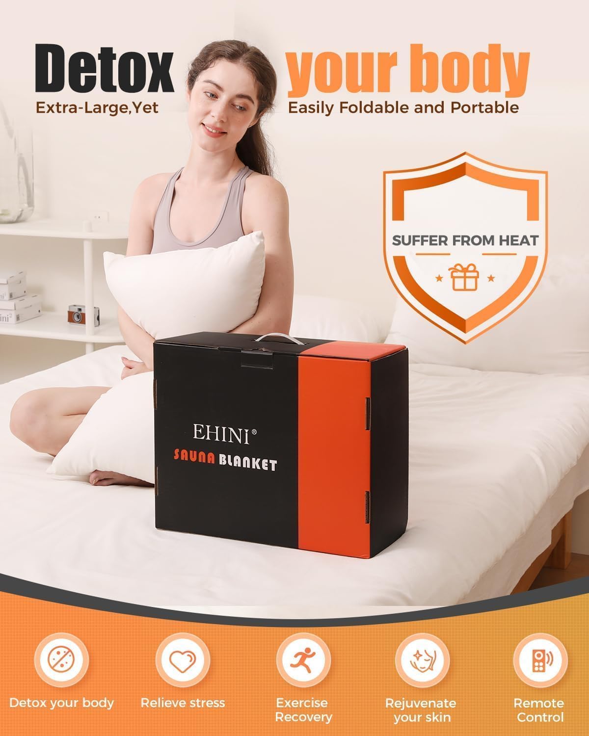 EHINI Infrared Sauna Blanket-Sauna Blanket for Home Use, Portable Design for Relaxation and Detoxification Highest 176℉, 20-60 Minutes Timer, 6 ft x 2.65 ft(Darkness) EHINI