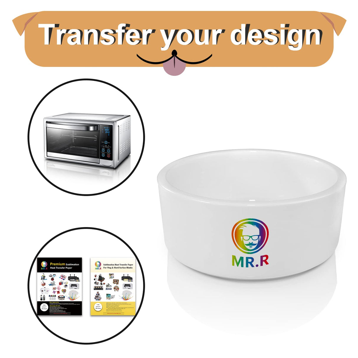 MR.R Sublimation Blanks Dog Bowl,Ceramic Dog Food Bowl Pets Feeder Bowl and Water Bowl for Small Medium Dogs MR.R