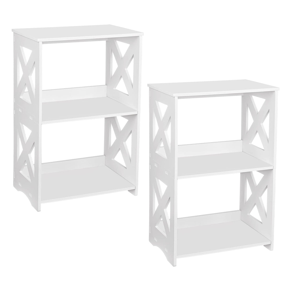 BYFU 3-Tier Side Table Set of 2, Narrow End Table with Storage Shelf, White Nightstand Bedside Table Small Bookshelf Bookcase Display Rack for Bedroom Bathroom Living Room Office BYFU