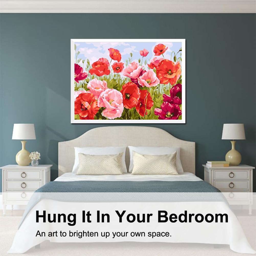BAISITE Paint by Numbers Kit for Adults Beginners,20" Wx16 L Canvas for Painting Kits for Adults in Colorful Box Poppy Flowers-BSC001 BAISITE