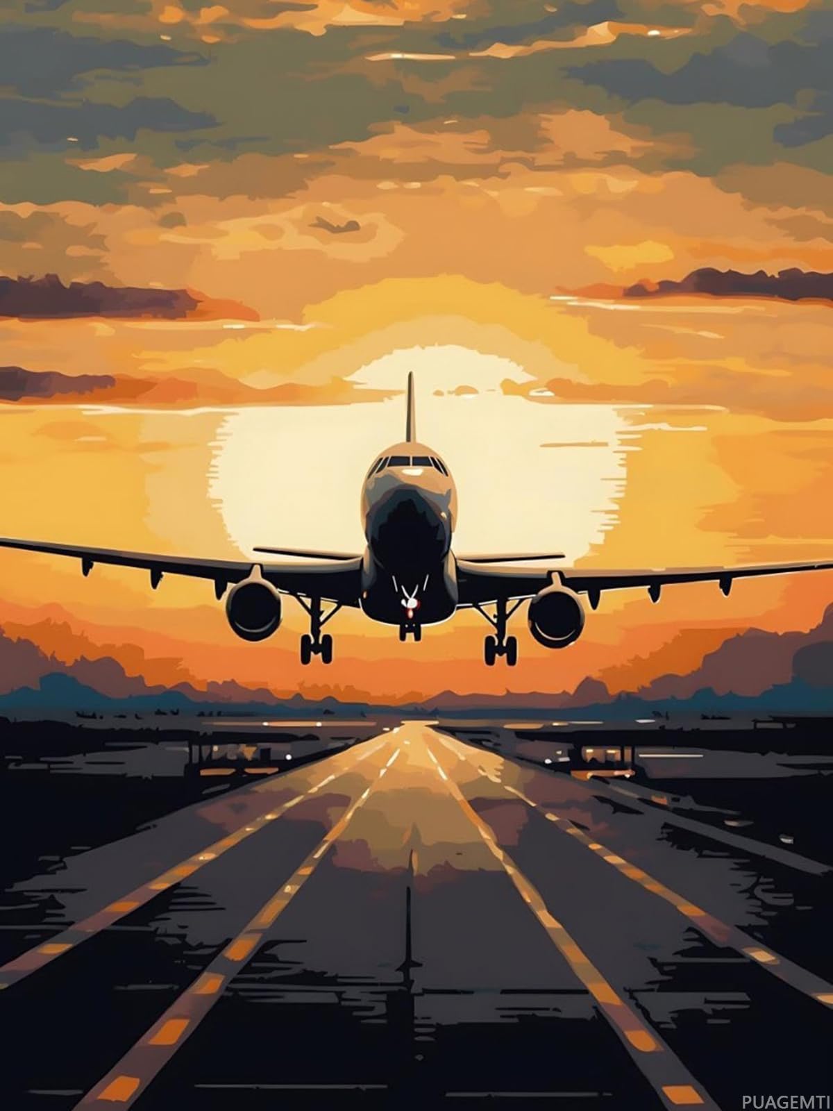 PUAGEMTI Airplane Taking A Runway Diamond Painting Kits 5D Diamond Painting for Adults, Full Round Gemstone Diamond Art Cross Stitch Kit, Gifts Paint by Diamonds 12x16 inch PUAGEMTI