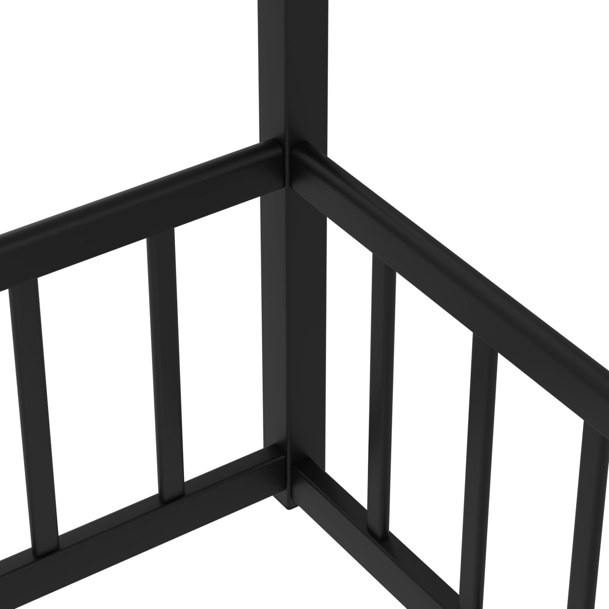 Full Size Canopy Bed Frame with 4 Posters and Guardrails, Full Size Montessori Floor Bed with High Fence, Anti Bump Design, Easy Assemble, Metal Montessori Bed Black Bellemave