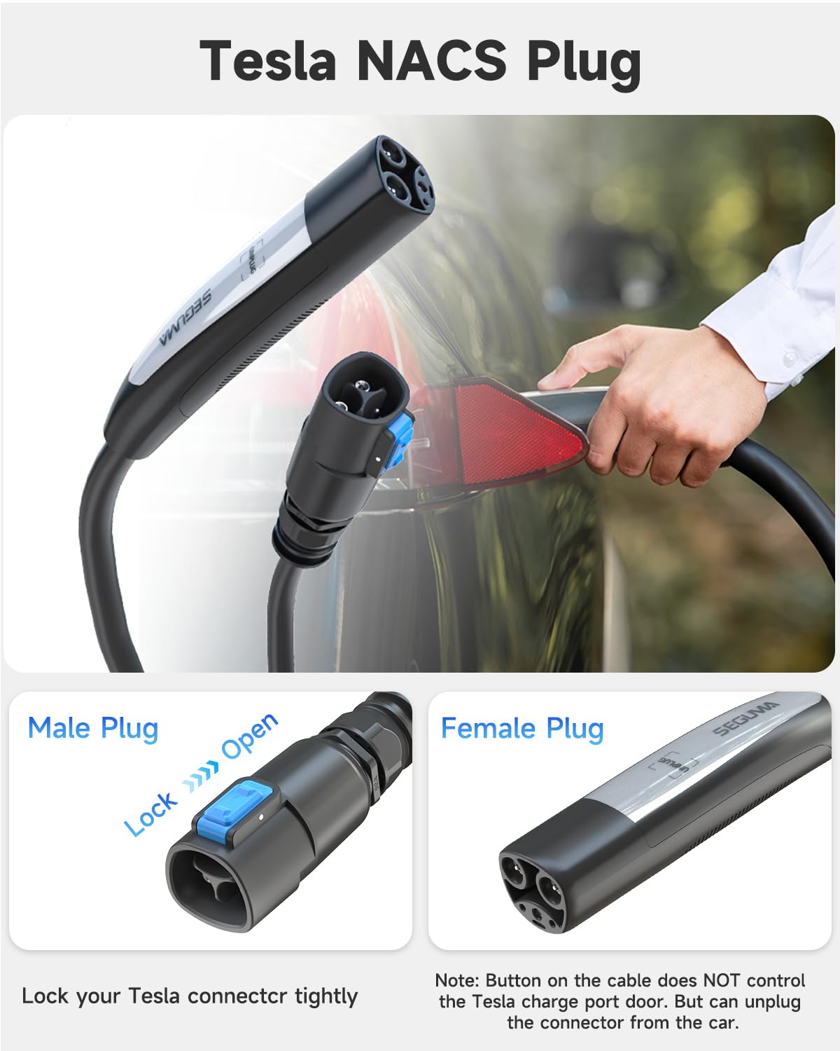 32A EV Charger Extension Cord for Tesla Charger, 21ft EV Extension Cable for Level 1/2 Tesla Home Chargers/Tesla Wall connectors, Max 240V 7.68kW NACS Extension Cable for Tesla Y/X/3/S/Cyber-truck SEGUMA