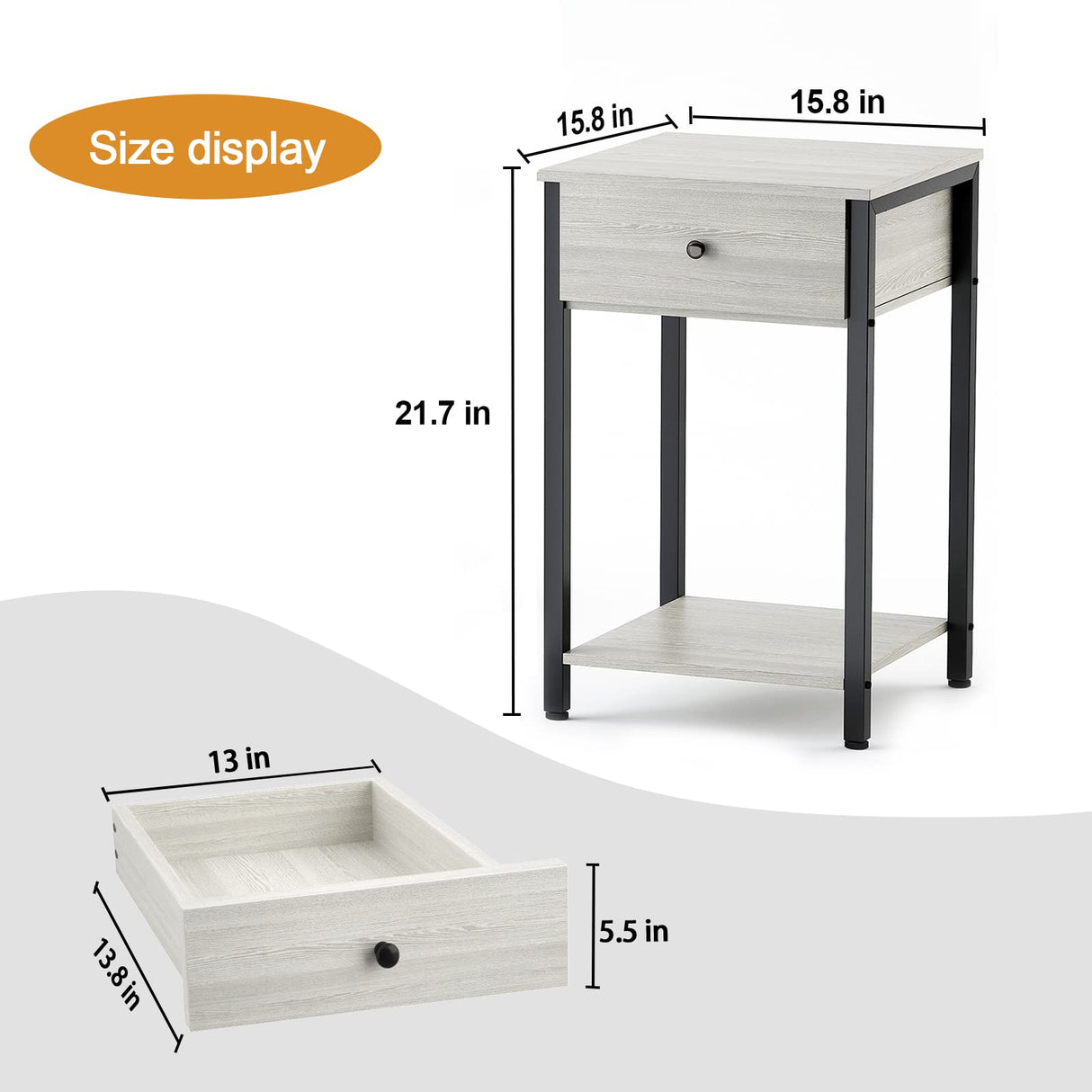 Ecoprsio Nightstand Set of 2 Modern End Table Side Table with Drawer and Storage Shelf Wood Night Stand Greige Bedside Table for Bedroom, Living Room, Sofa Couch, Hall, Easy Assembly, Greige Ecoprsio