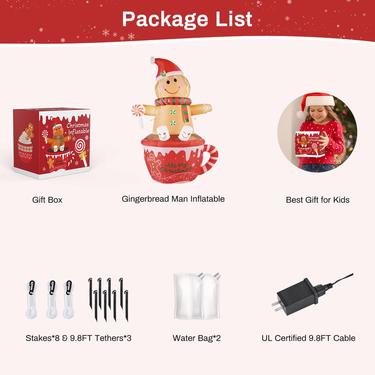 7.5 FT Christmas Inflatable Outdoor Decoration, Gingerbread Man Hot Cocoa Cup Christmas Blow up Yard Decorations with Buit-in LEDs, Gingerbread Inflatable Holiday Indoor Outdoor Party Patio Xmas Gifts Pattiumo