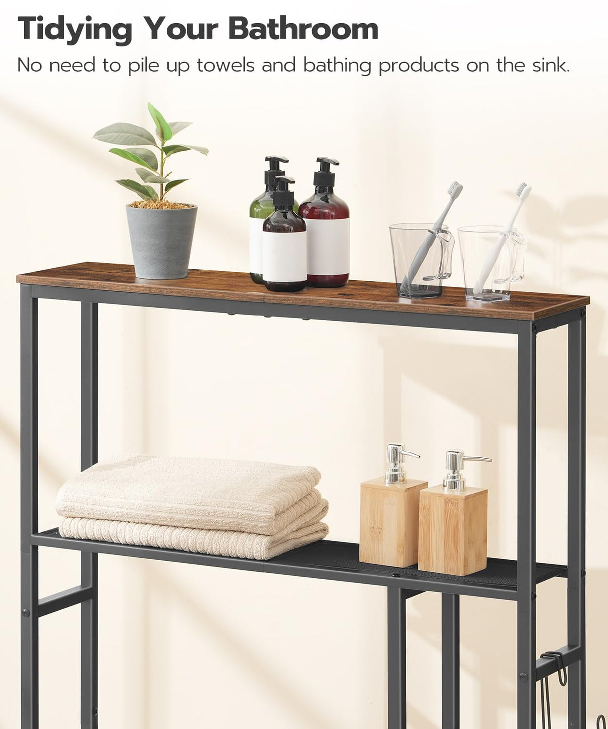HOOBRO Over The Toilet Storage, 5-Tier Industrial Bathroom Organizer, Bathroom Space Saver with Toilet Paper Holder, Toilet Storage Rack, Small Spaces, Rustic Brown and Black BF84TS01 HOOBRO
